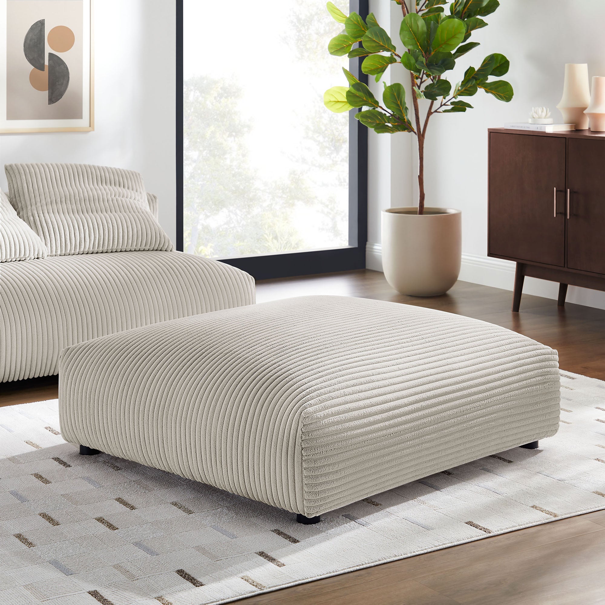 Solace Modular Corduroy Upholstered Ottoman, Almond