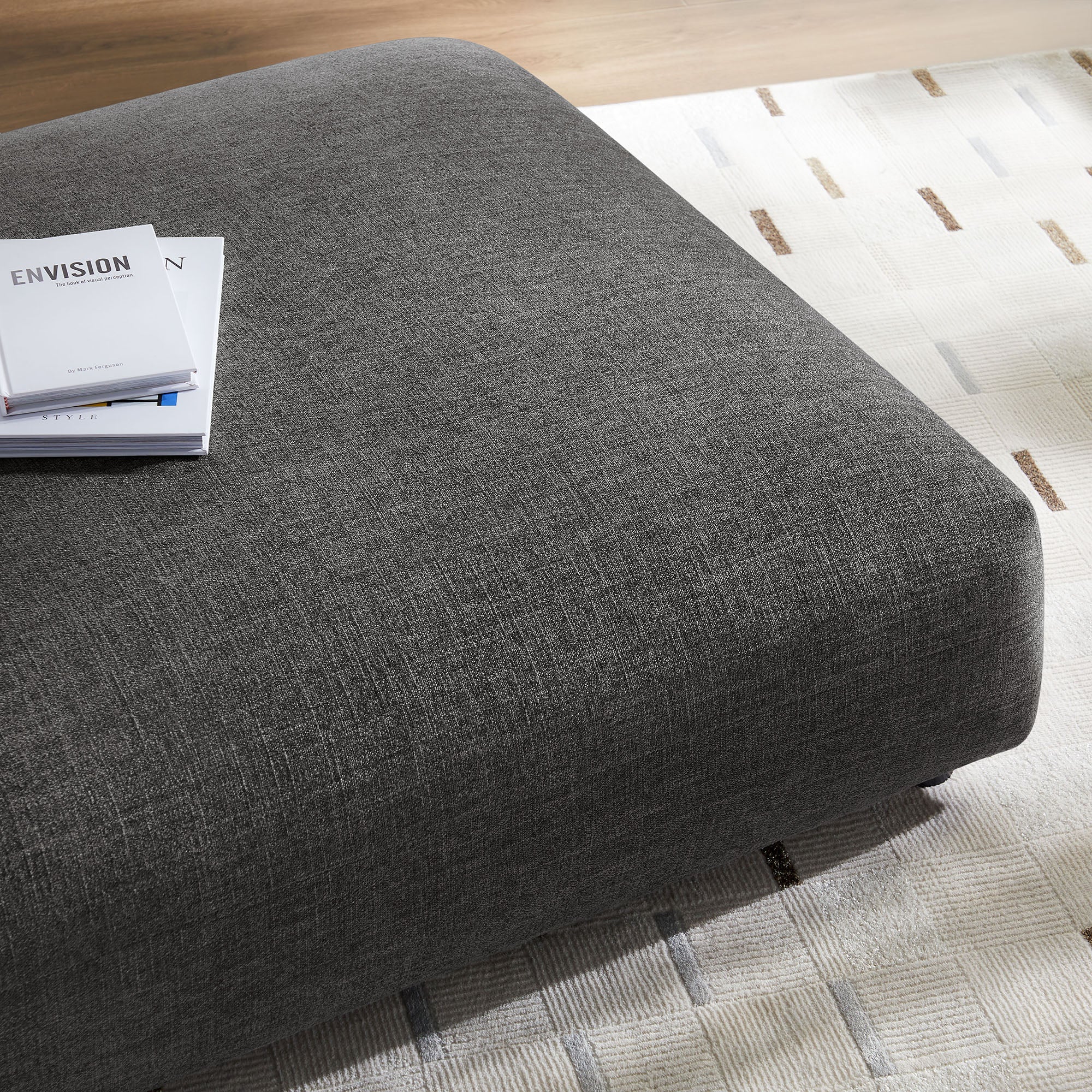 Solace Modular Upholstered Fabric Ottoman, Charcoal