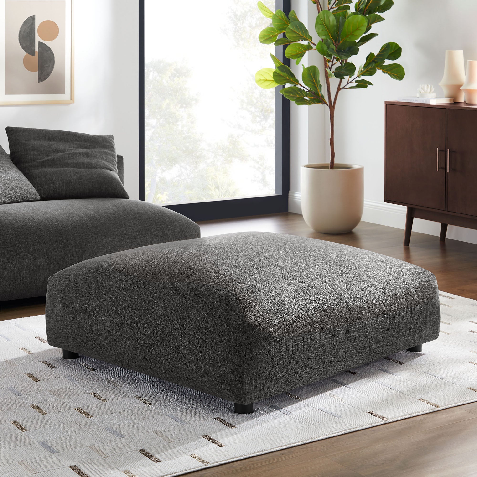 Solace Modular Upholstered Fabric Ottoman, Charcoal