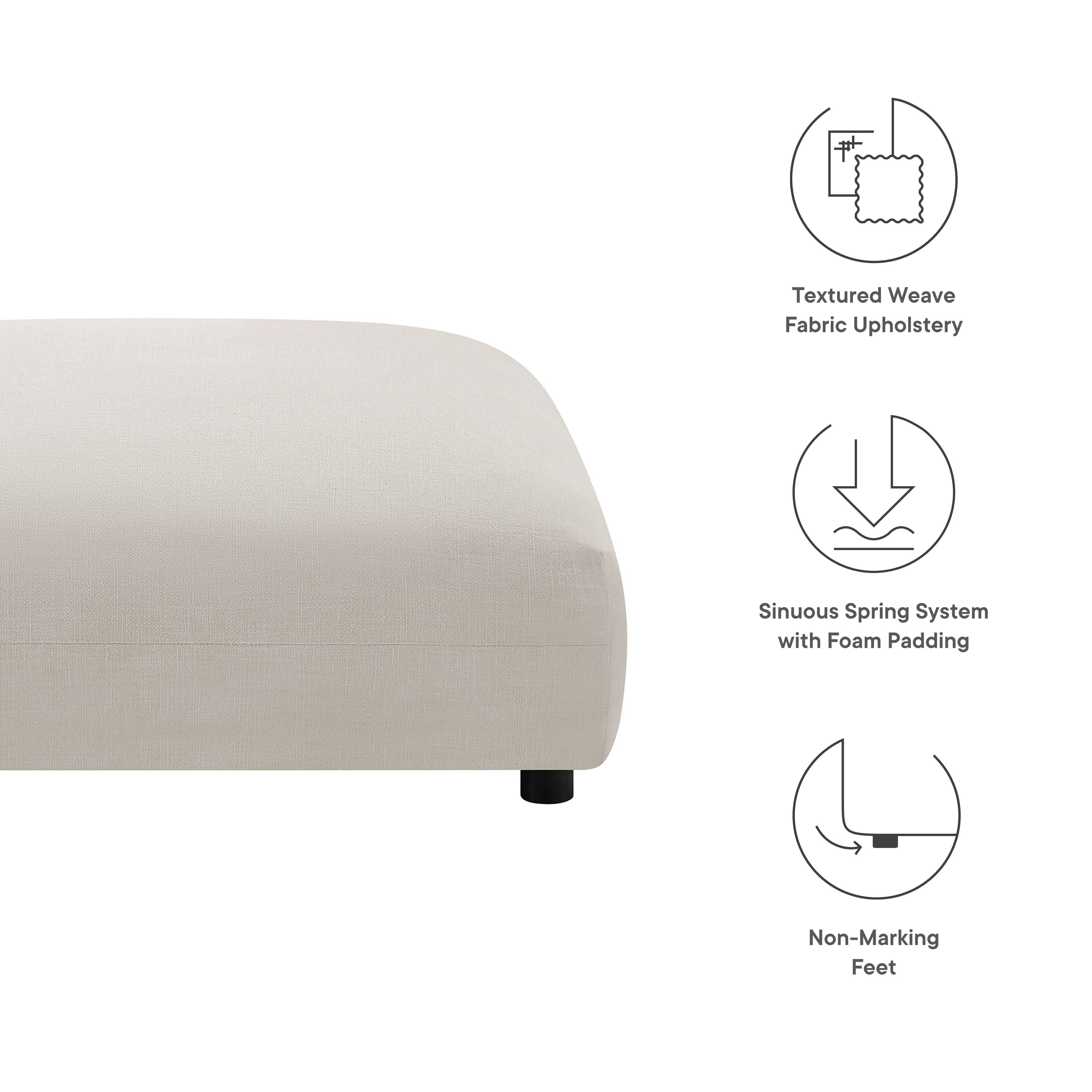 Solace Modular Upholstered Fabric Ottoman, Salt