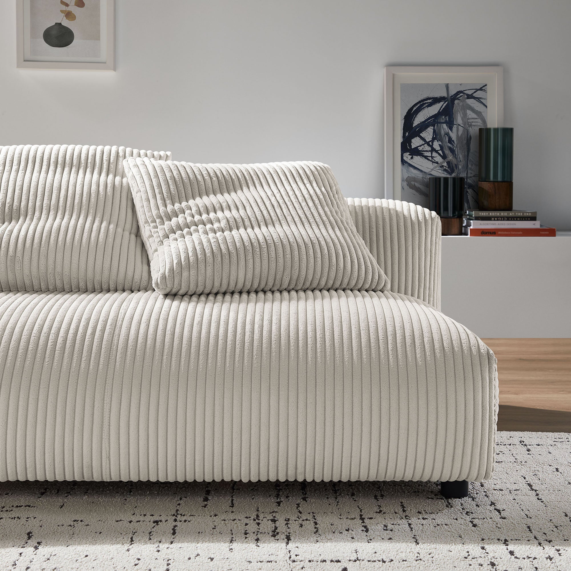 Solace Modular Corduroy Upholstered Armless Loveseat, Almond