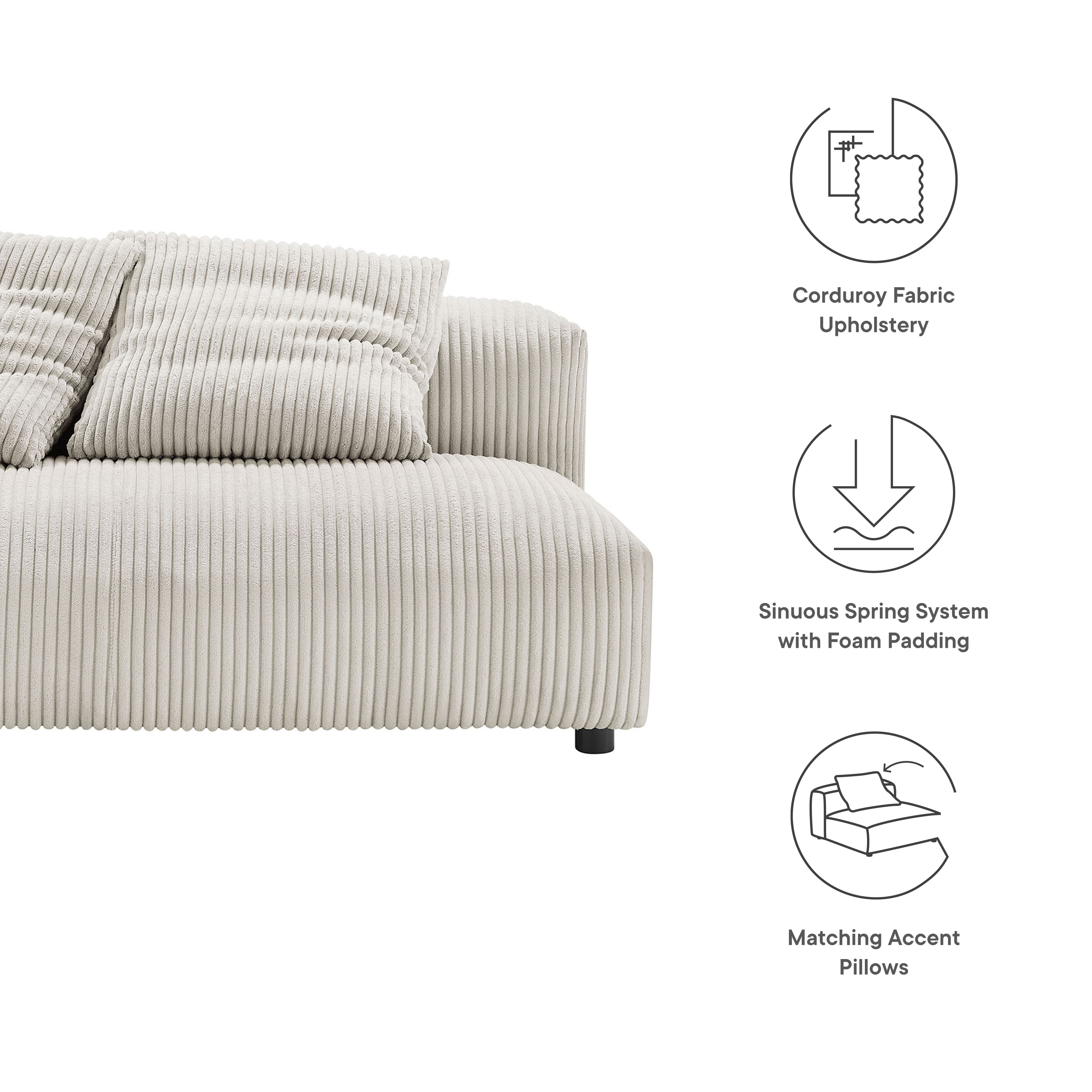 Solace Modular Corduroy Upholstered Armless Loveseat, Almond