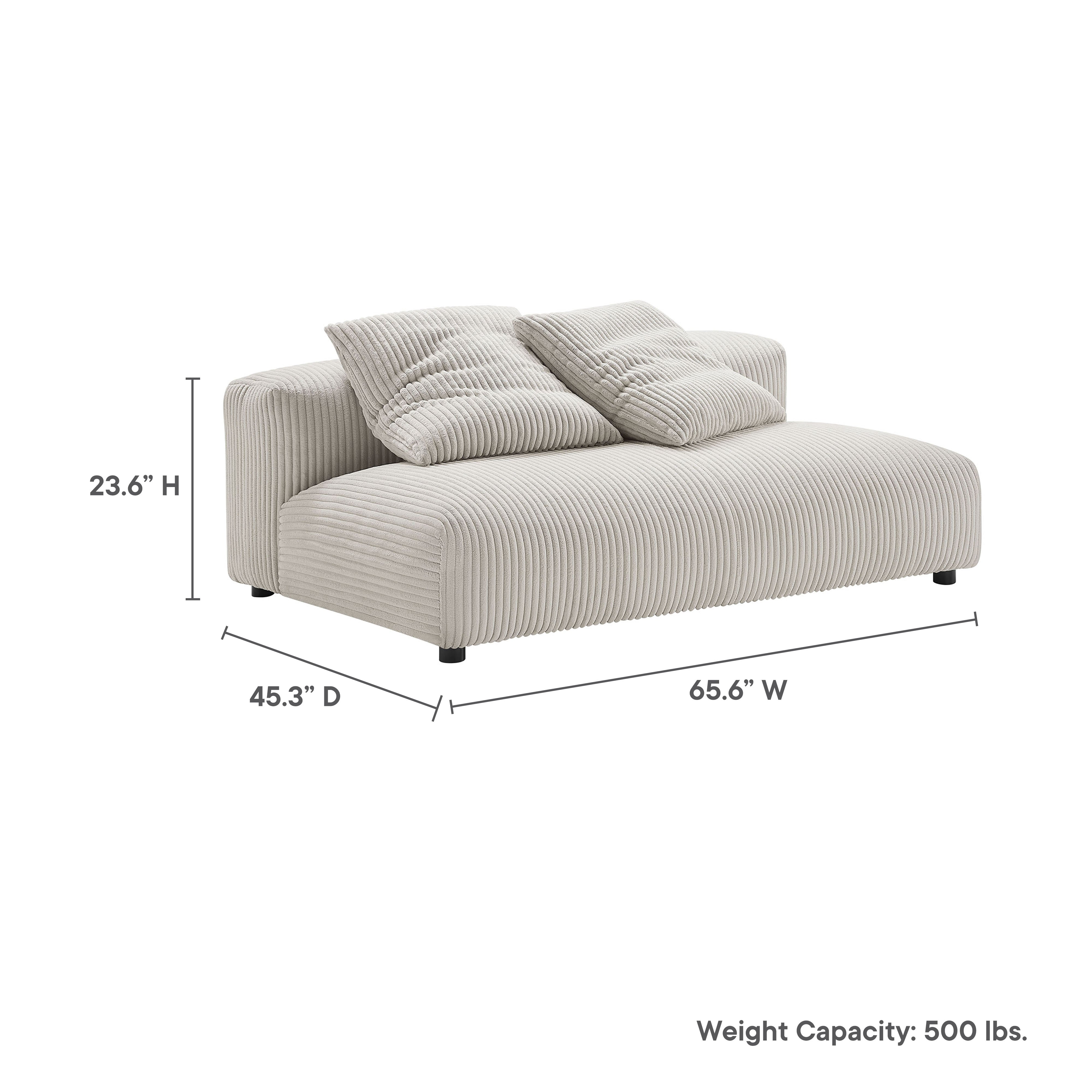 Solace Modular Corduroy Upholstered Armless Loveseat, Almond