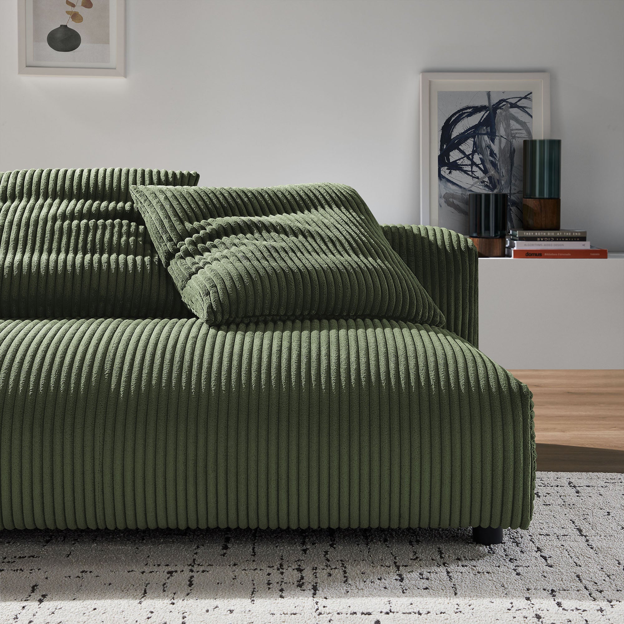 Solace Modular Corduroy Upholstered Armless Loveseat, Fern