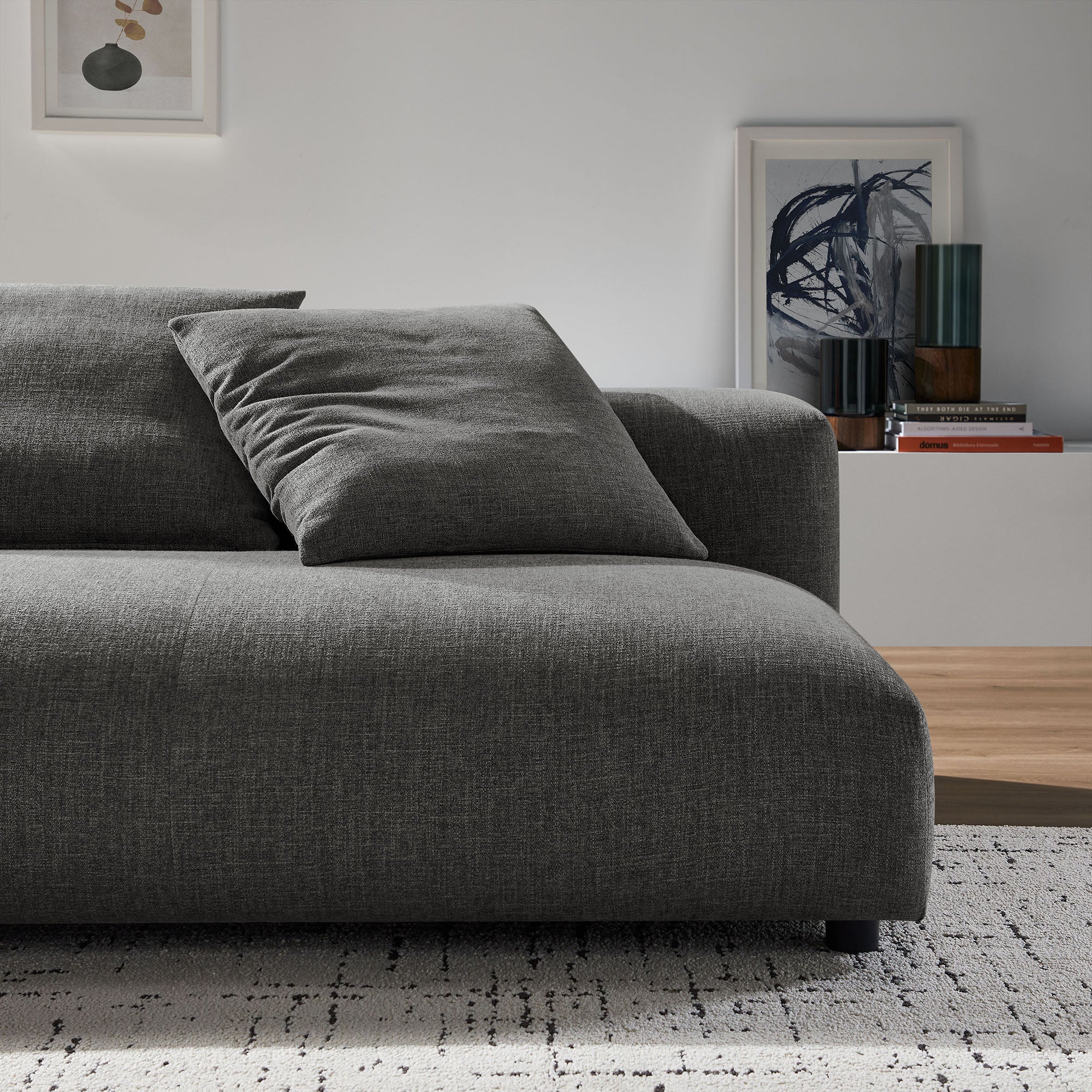 Solace Modular Upholstered Fabric Armless Loveseat, Charcoal