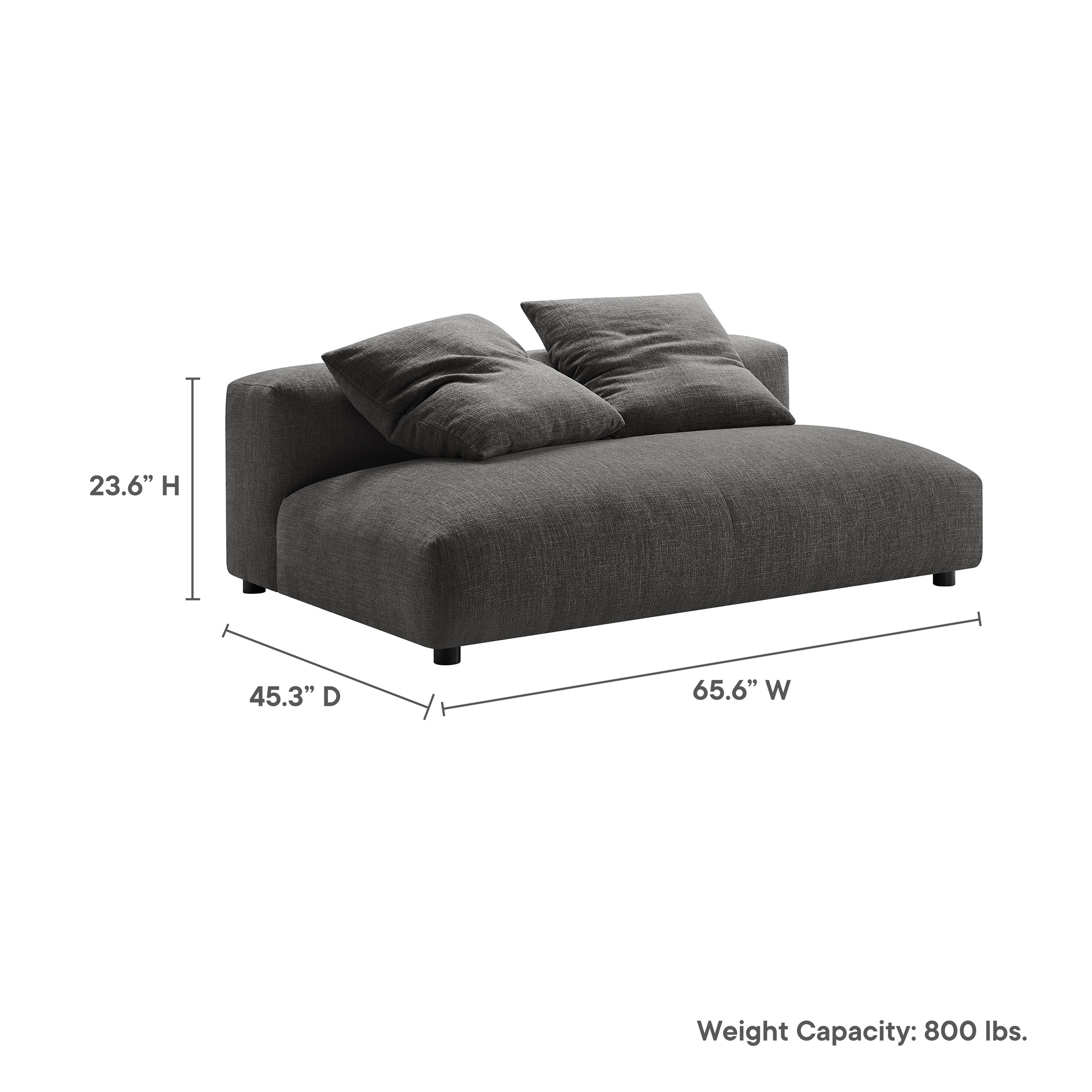 Solace Modular Upholstered Fabric Armless Loveseat, Charcoal