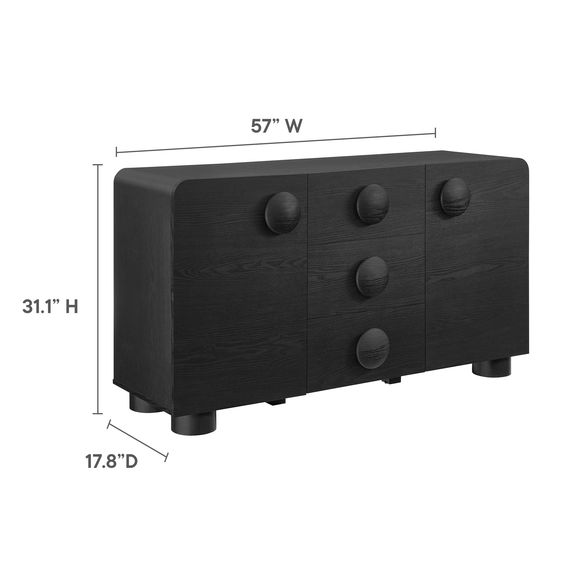 Sonnet 57" Sideboard Storage Cabinet, Black