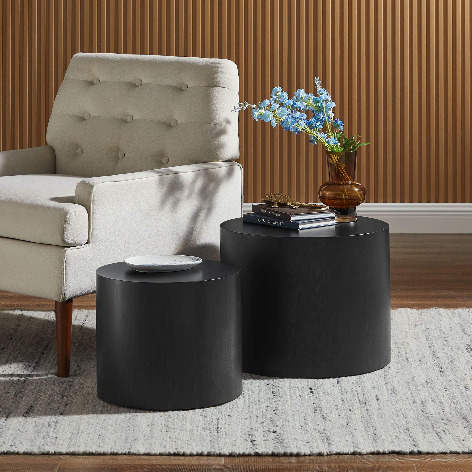 Amani Round Nesting Coffee Tables Set of 2, Black