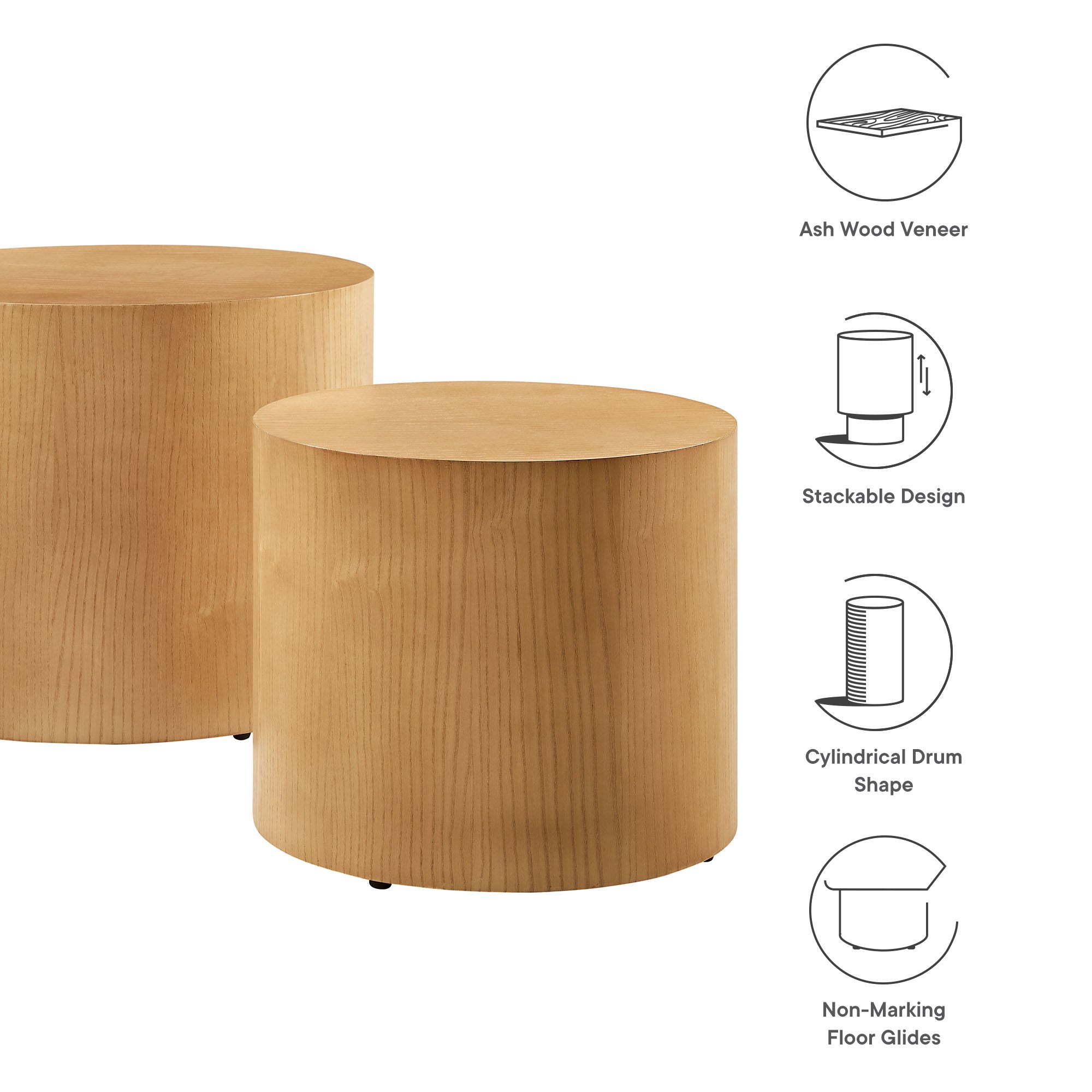 Amani Round Nesting Coffee Tables Set of 2, Natural