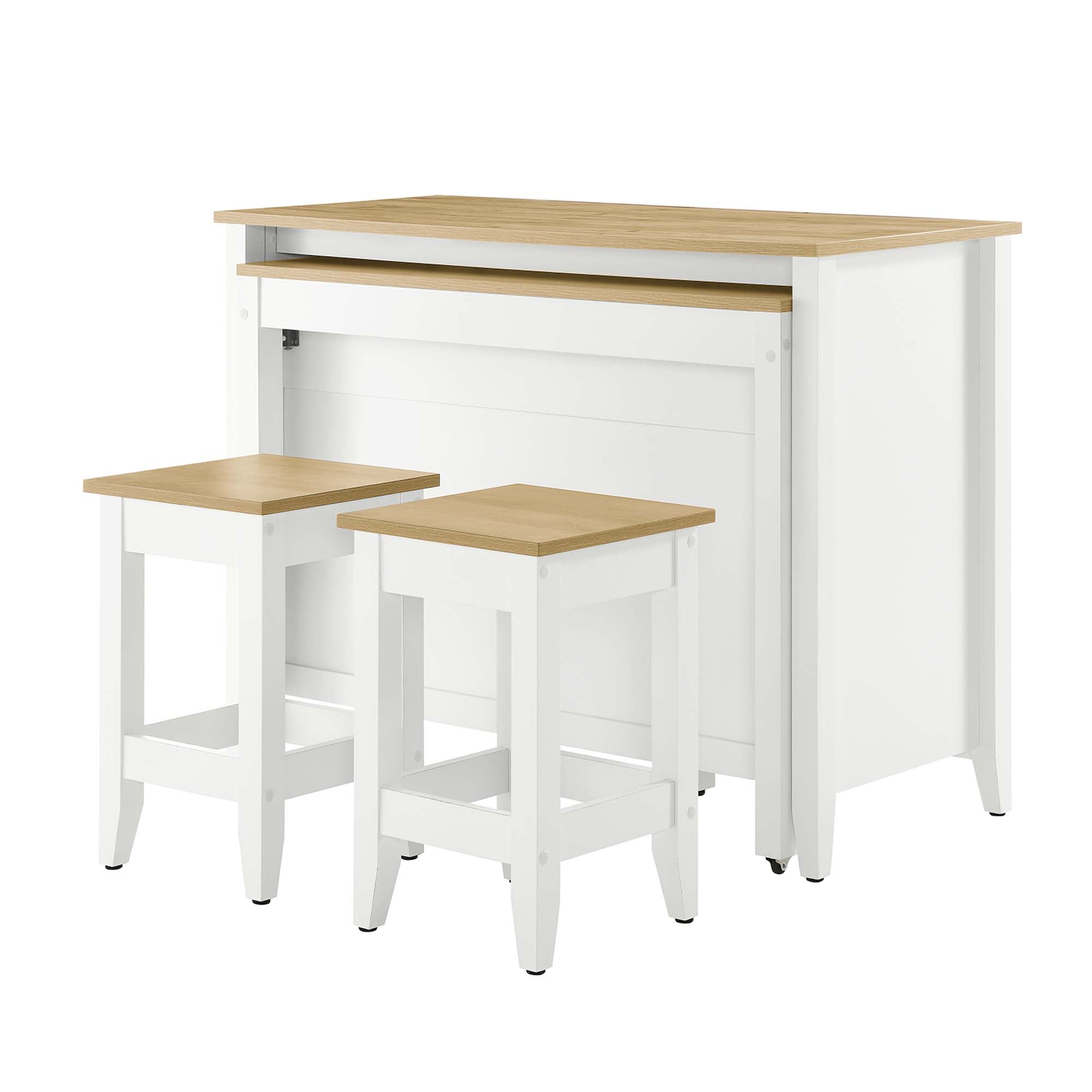 Garland 3-Piece Kitchen Island and Stool Set, Oak White