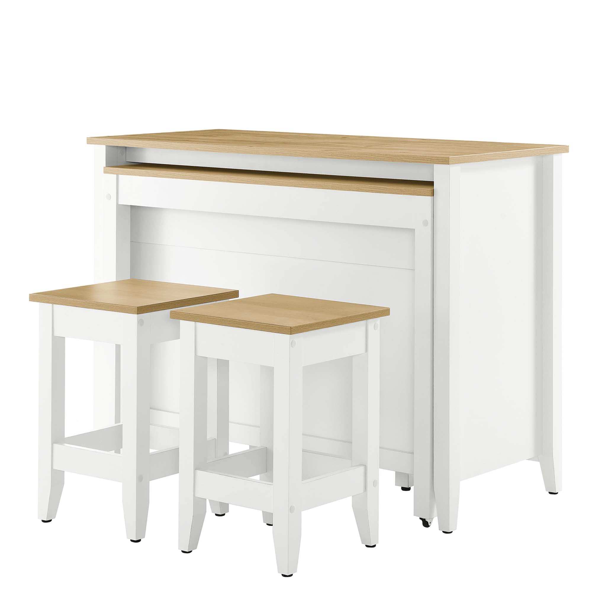 Farmstead 3-Piece Kitchen Island and Stool Set, Oak White