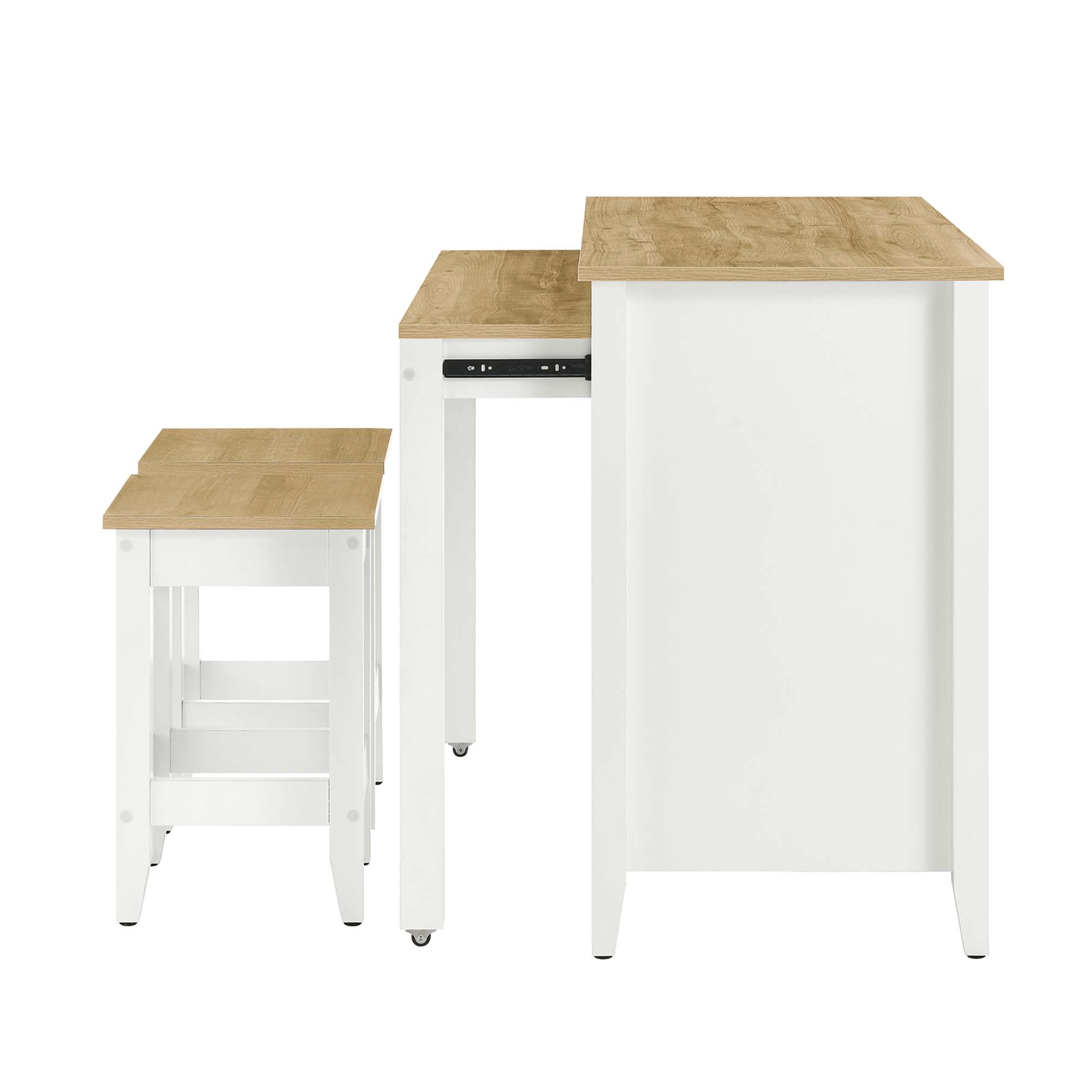 Farmstead 3-Piece Kitchen Island and Stool Set, Oak White