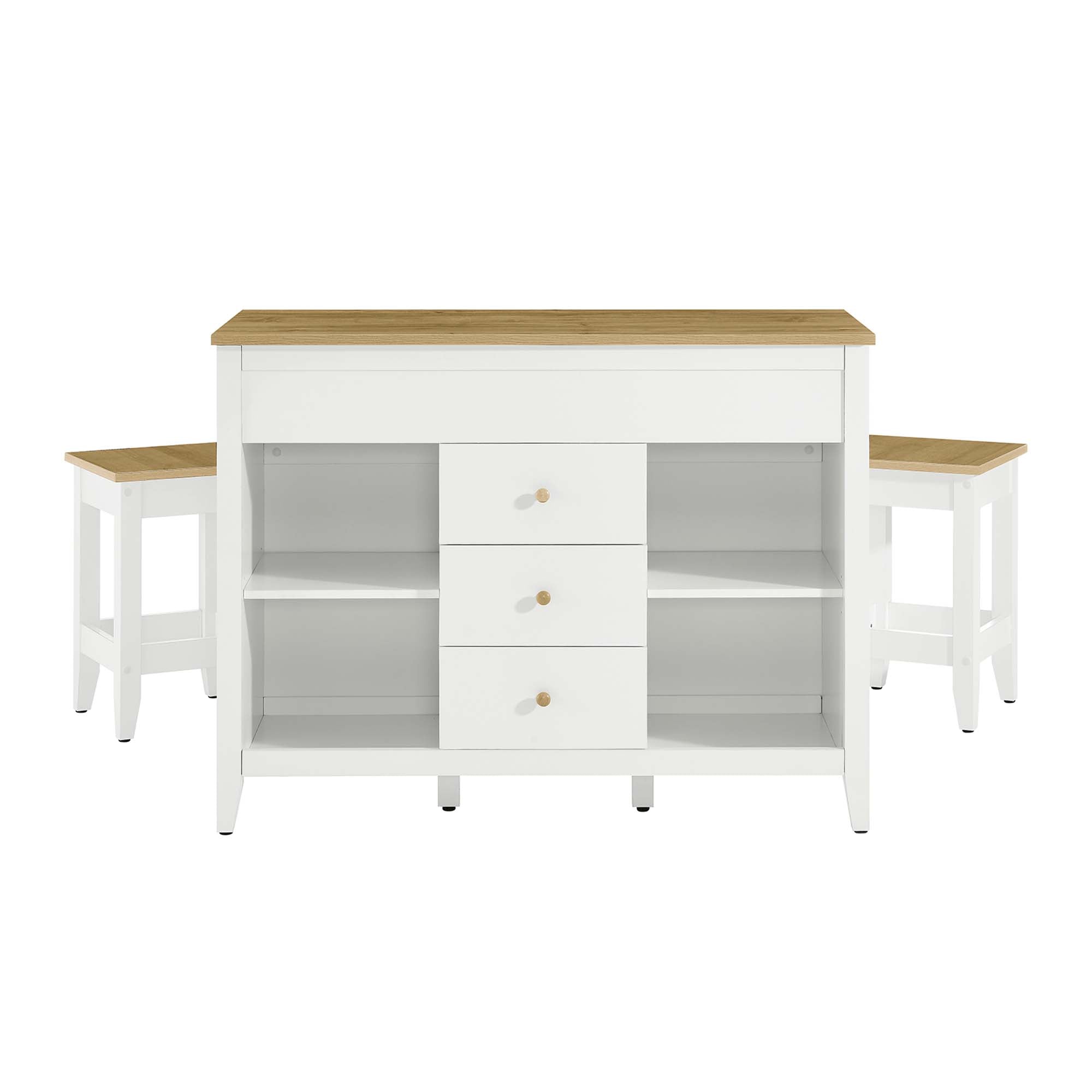Farmstead 3-Piece Kitchen Island and Stool Set, Oak White