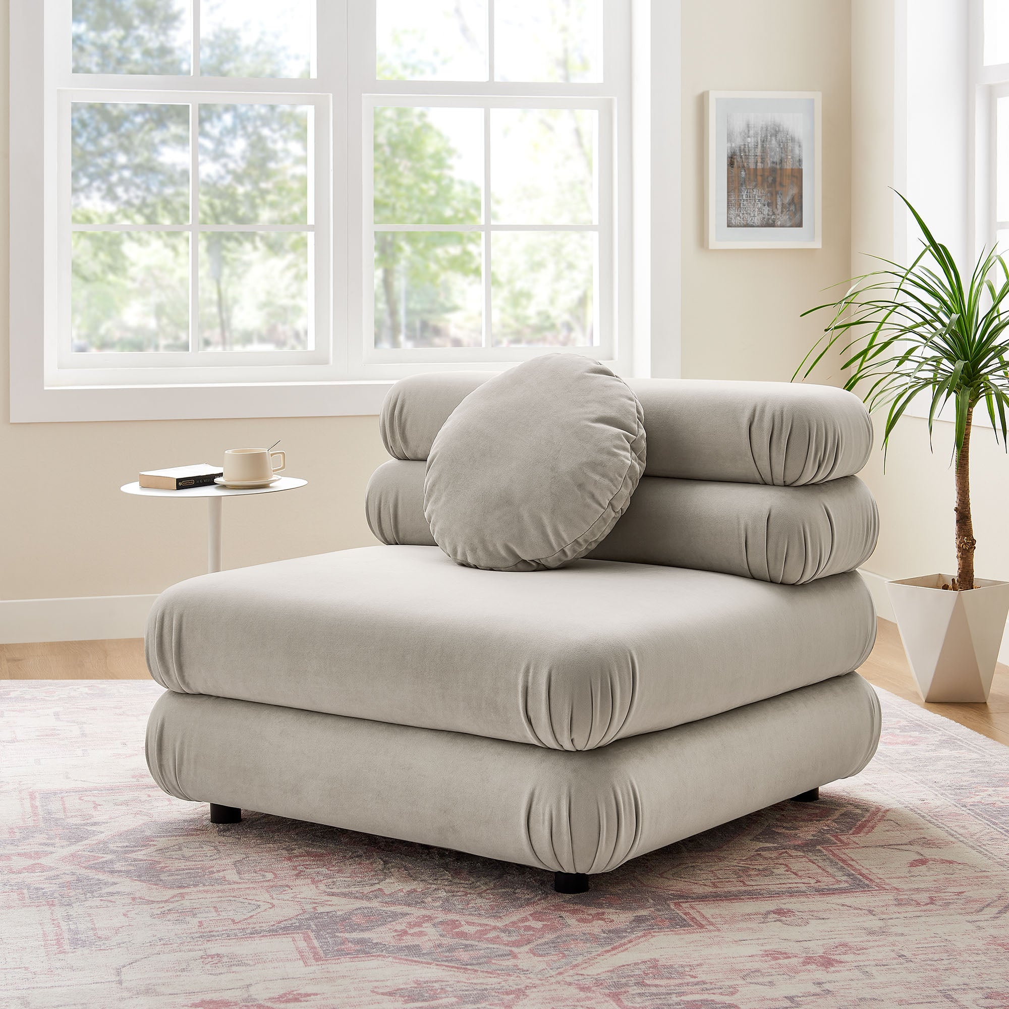 Jubilee Modular Performance Velvet Armless Chair, Almond