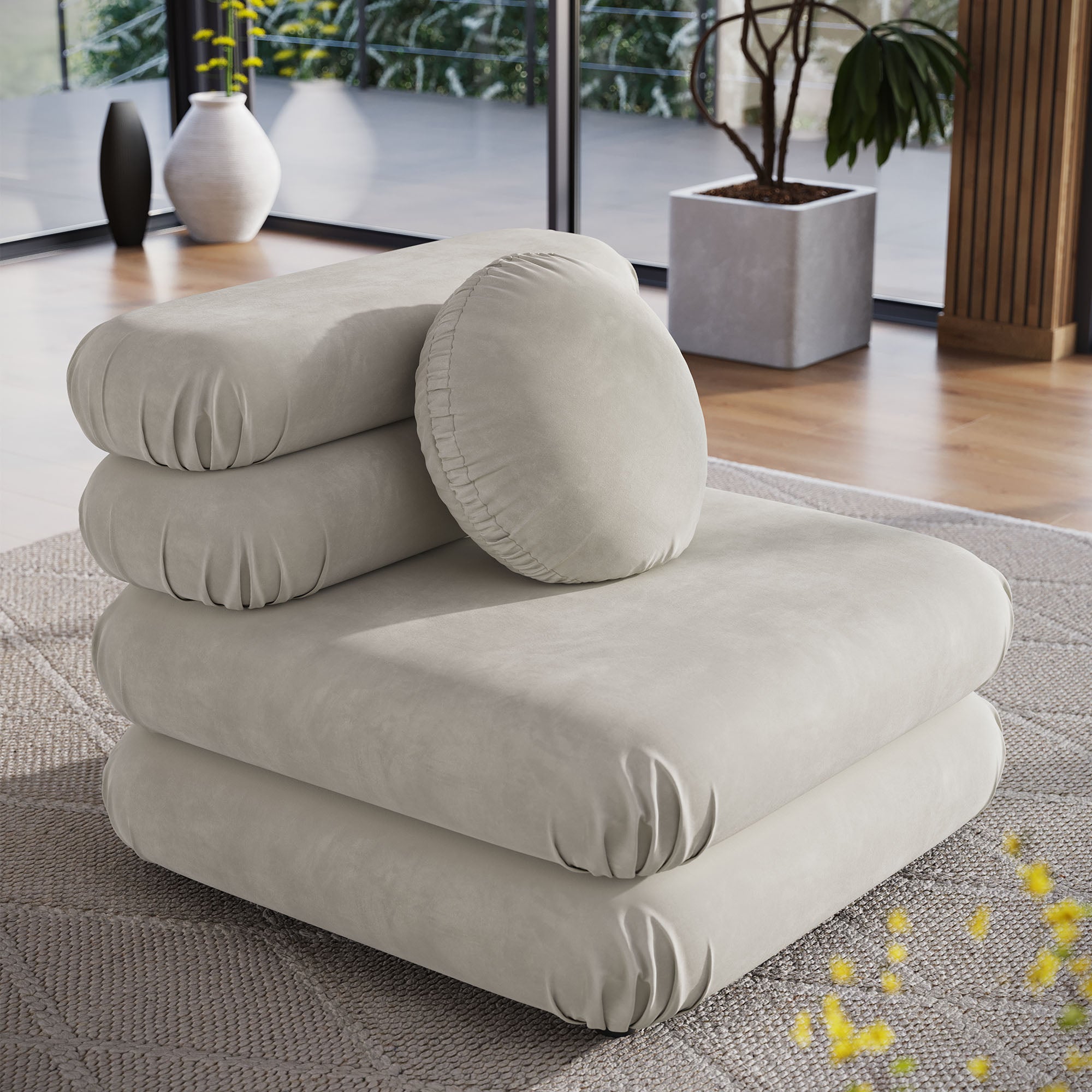 Jubilee Modular Performance Velvet Armless Chair, Almond