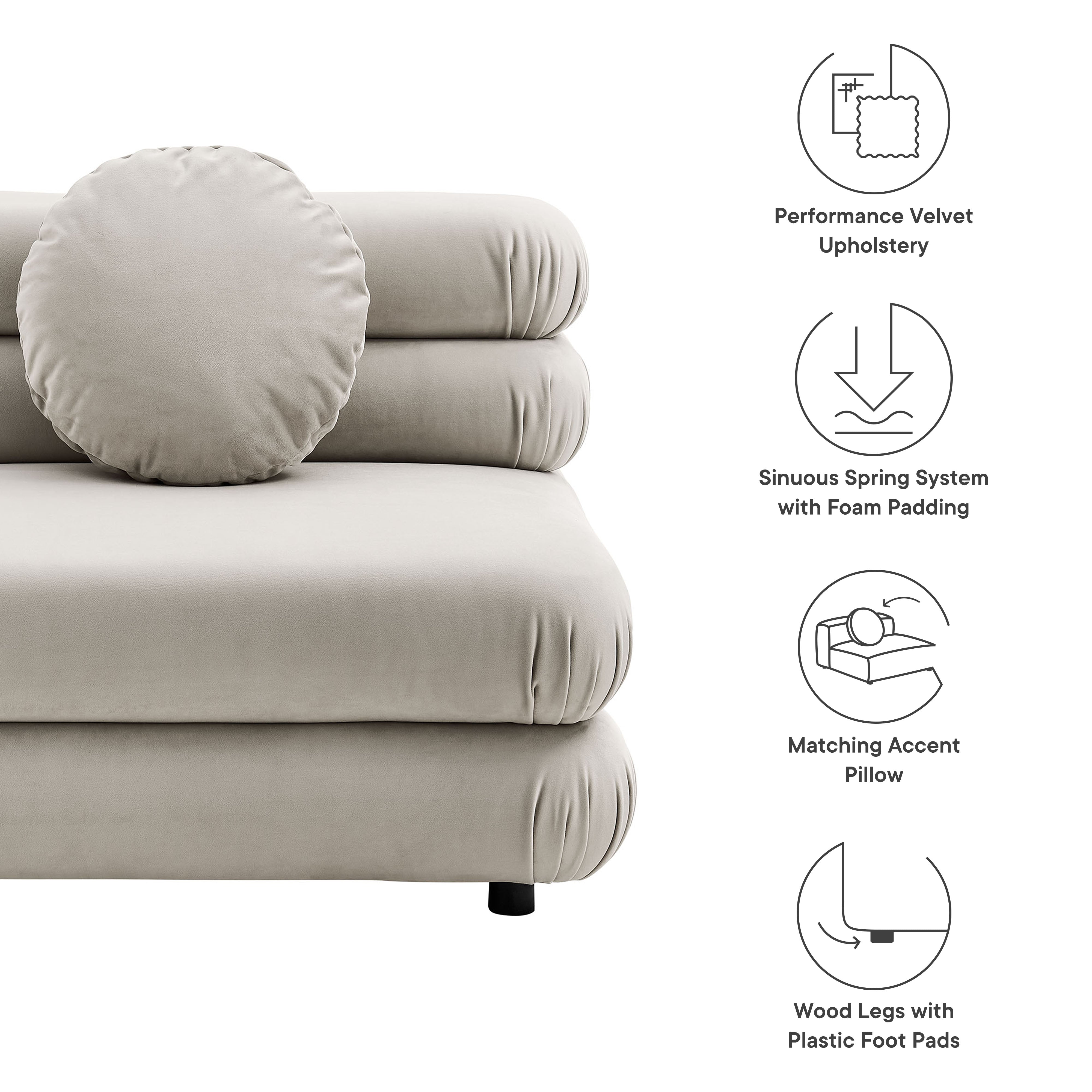 Jubilee Modular Performance Velvet Armless Chair, Almond