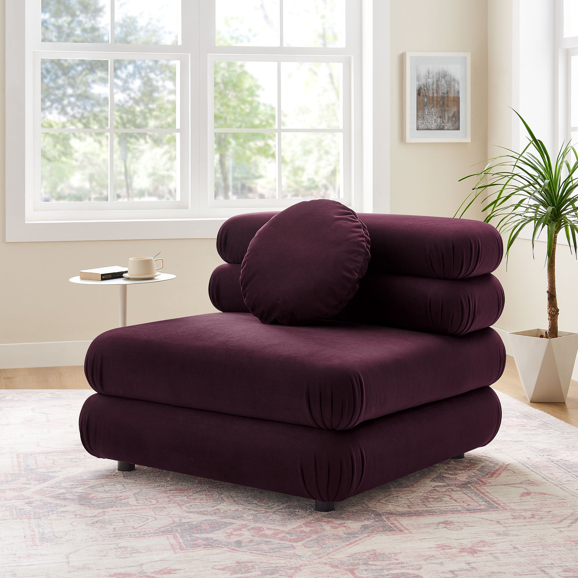 Jubilee Modular Performance Velvet Armless Chair, Mulberry