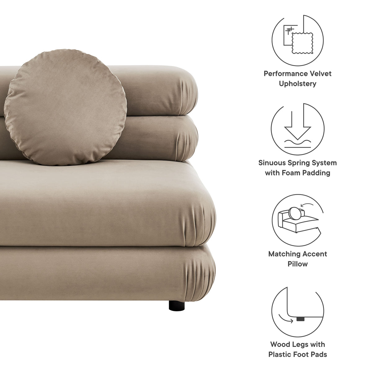 Jubilee Modular Performance Velvet Armless Chair, Taupe
