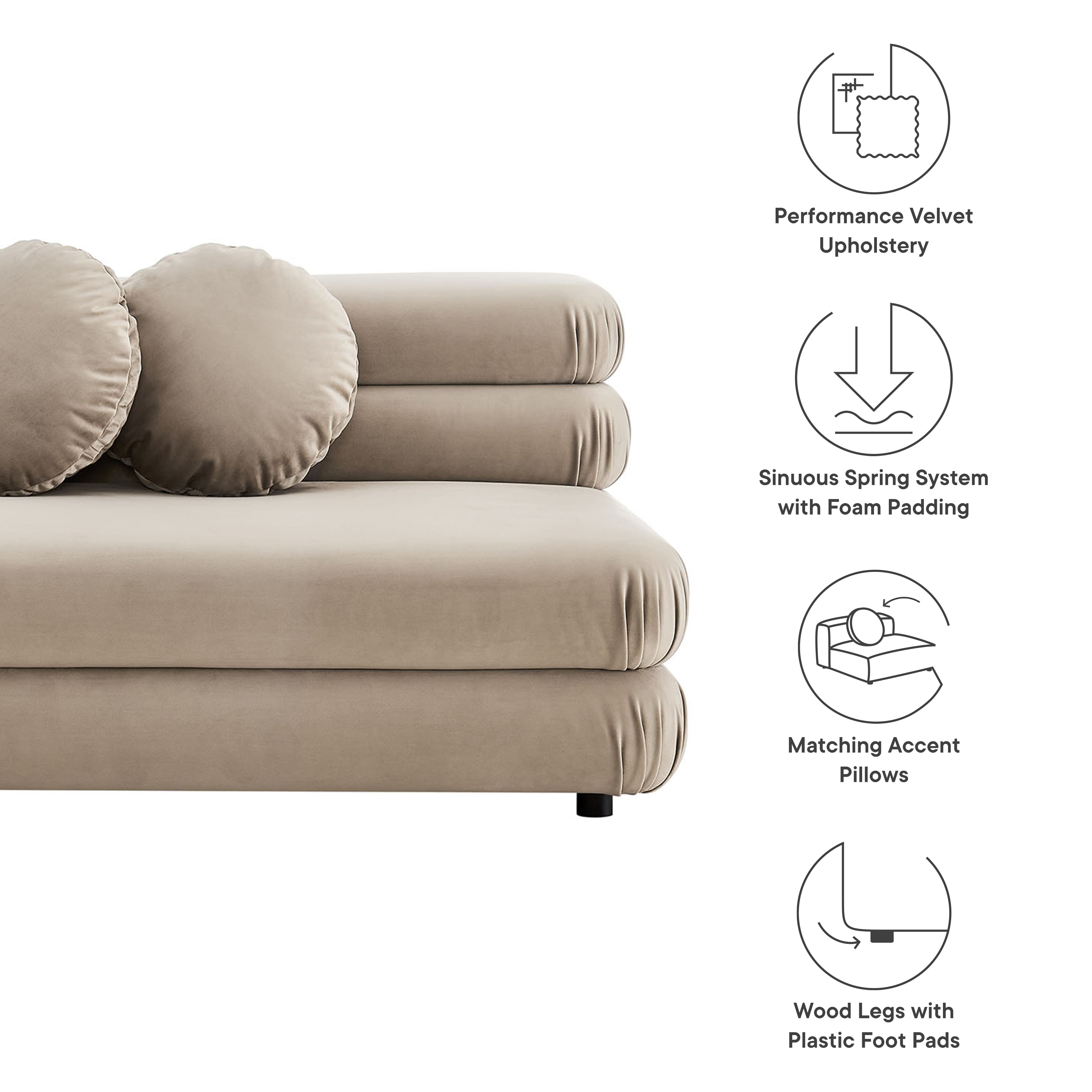 Jubilee Modular Performance Velvet Armless Loveseat, Taupe