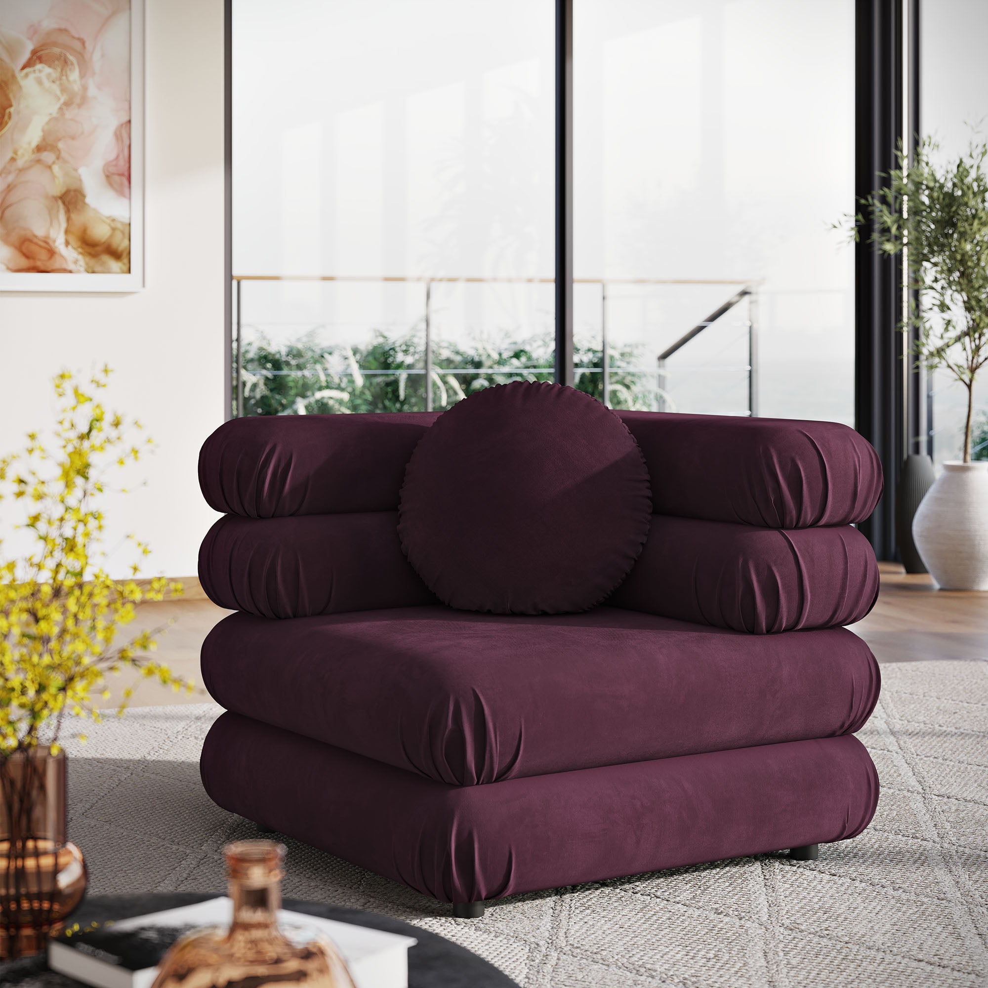 Jubilee Modular Performance Velvet Corner Chair, Mulberry