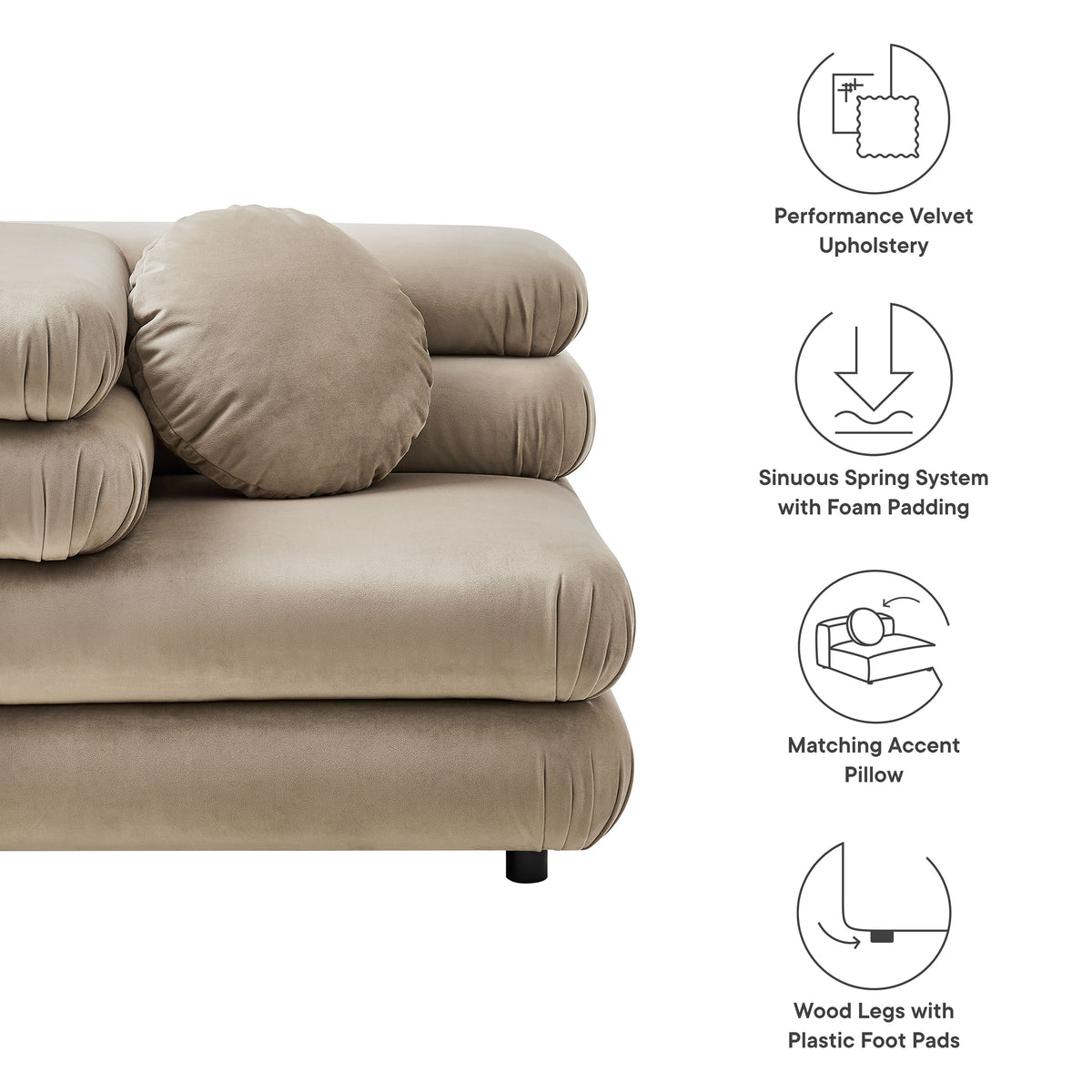 Jubilee Modular Performance Velvet Corner Chair, Taupe