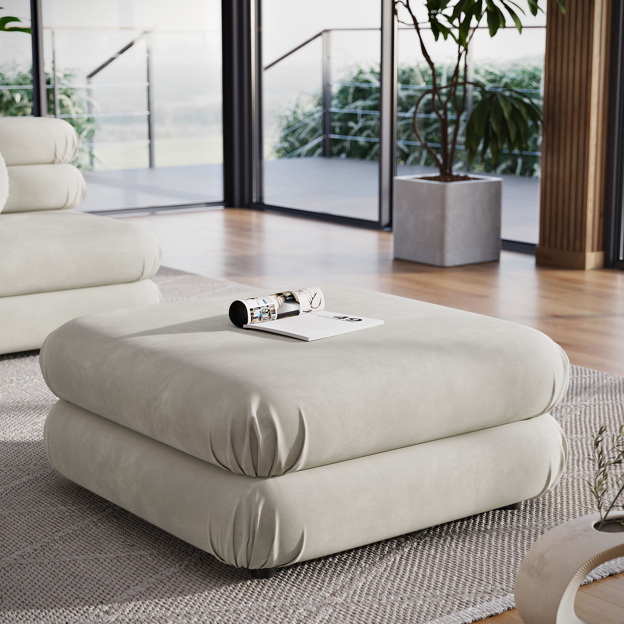 Jubilee Modular Performance Velvet Ottoman, Almond