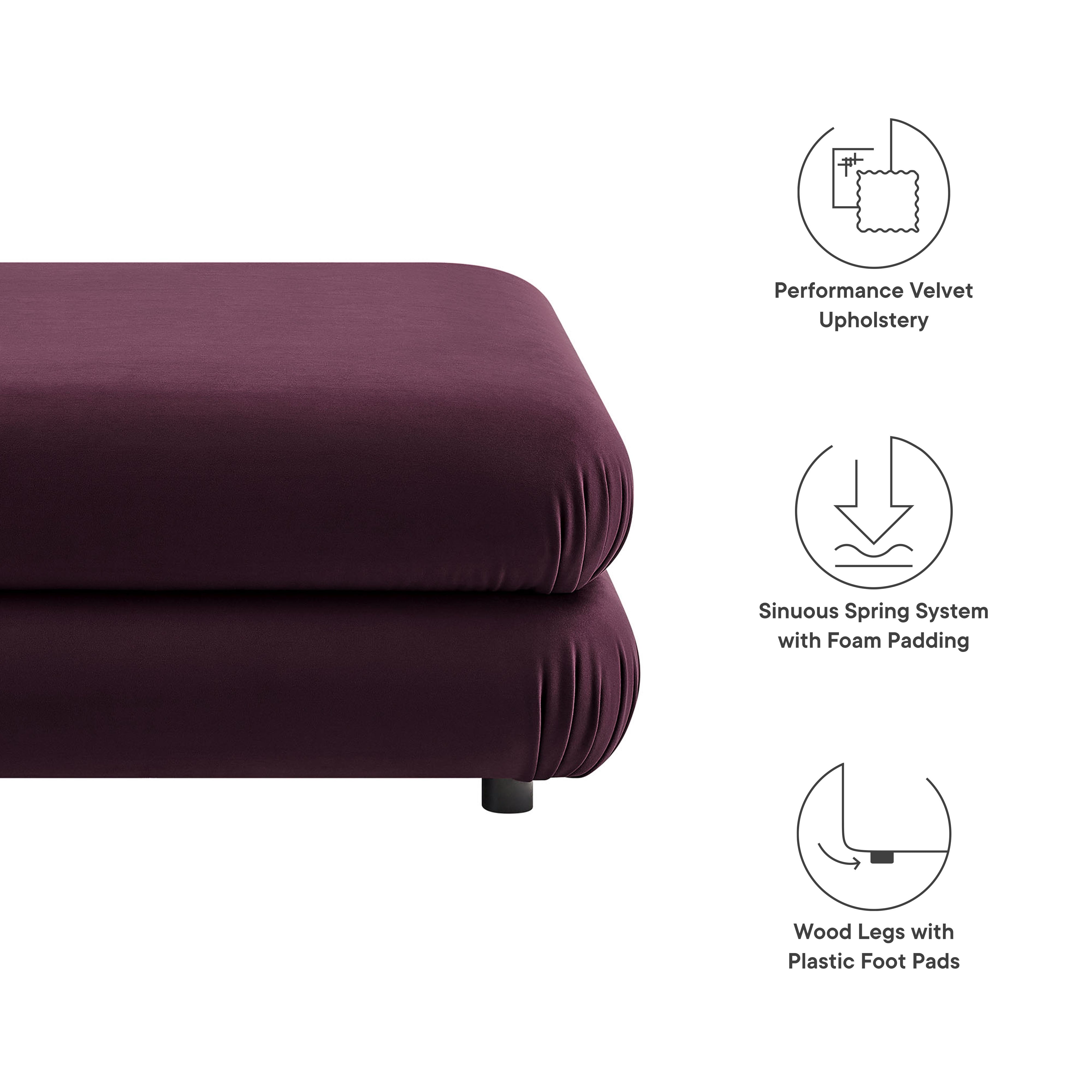 Jubilee Modular Performance Velvet Ottoman, Mulberry