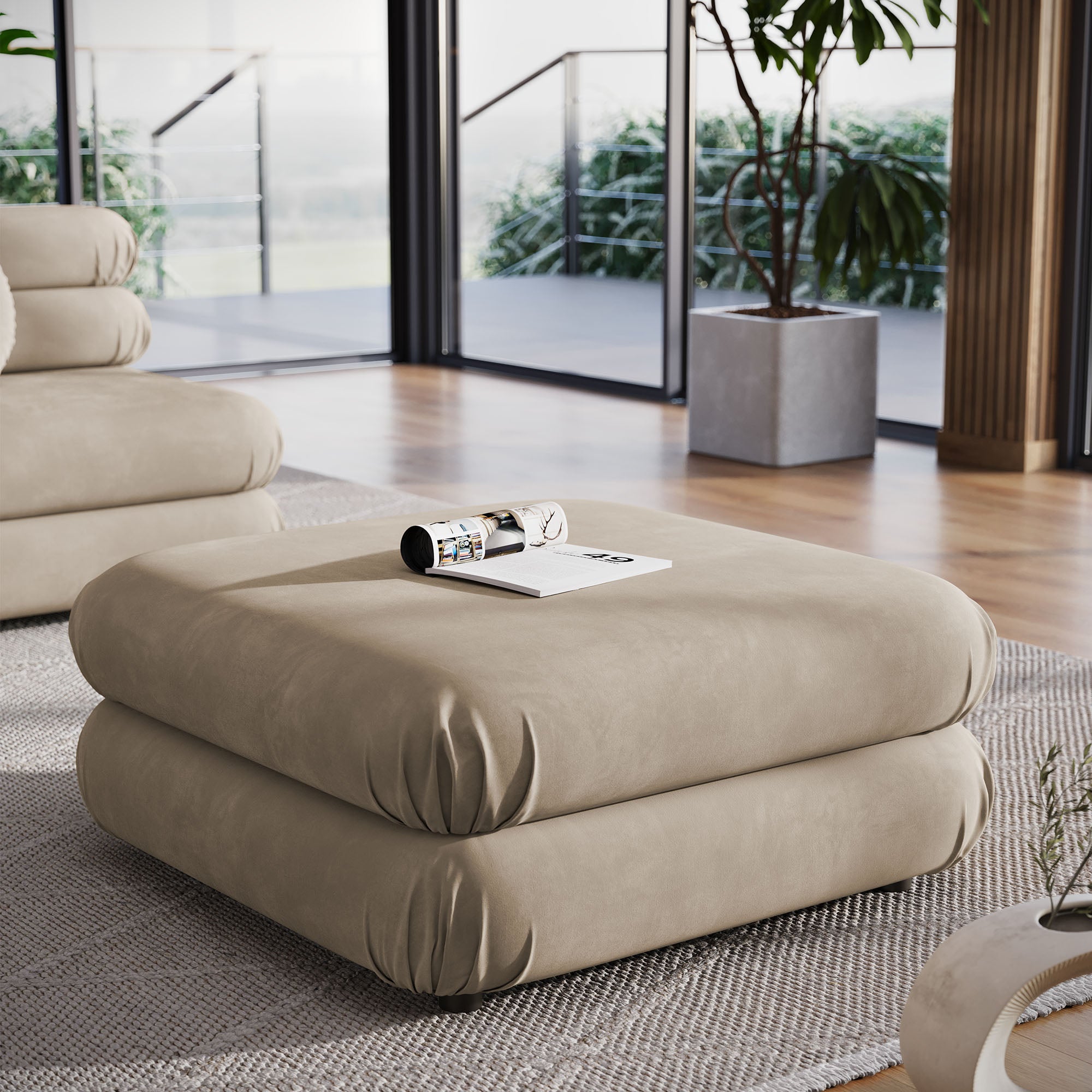 Jubilee Modular Performance Velvet Ottoman, Taupe