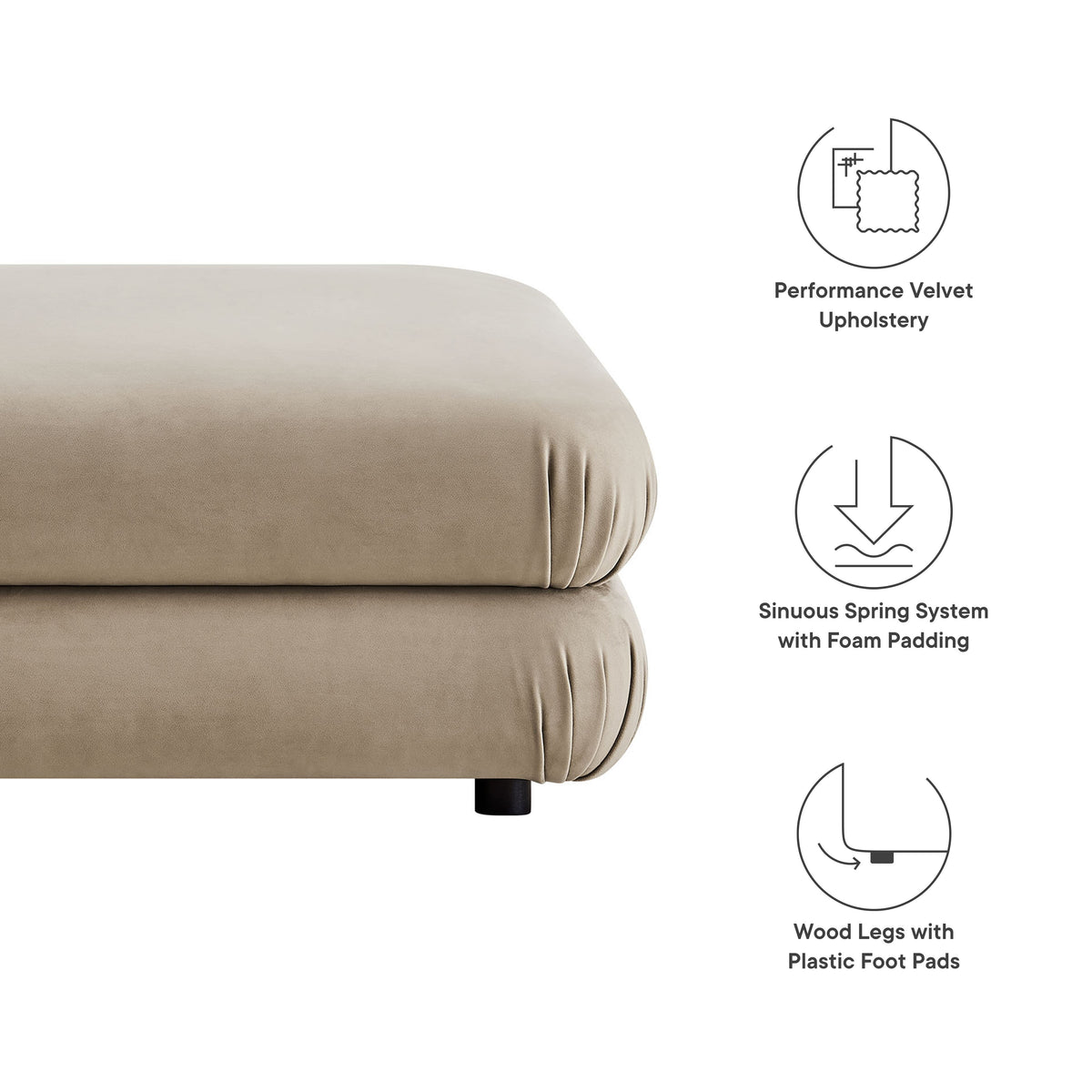Jubilee Modular Performance Velvet Ottoman, Taupe
