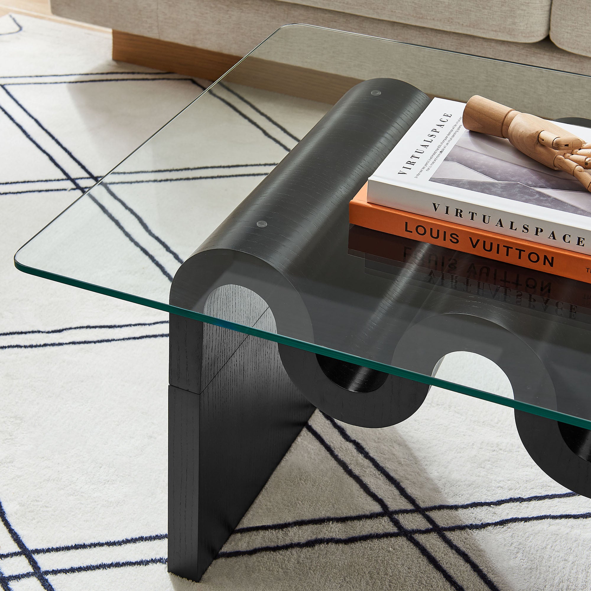 Ondine Glass Top Coffee Table, Black