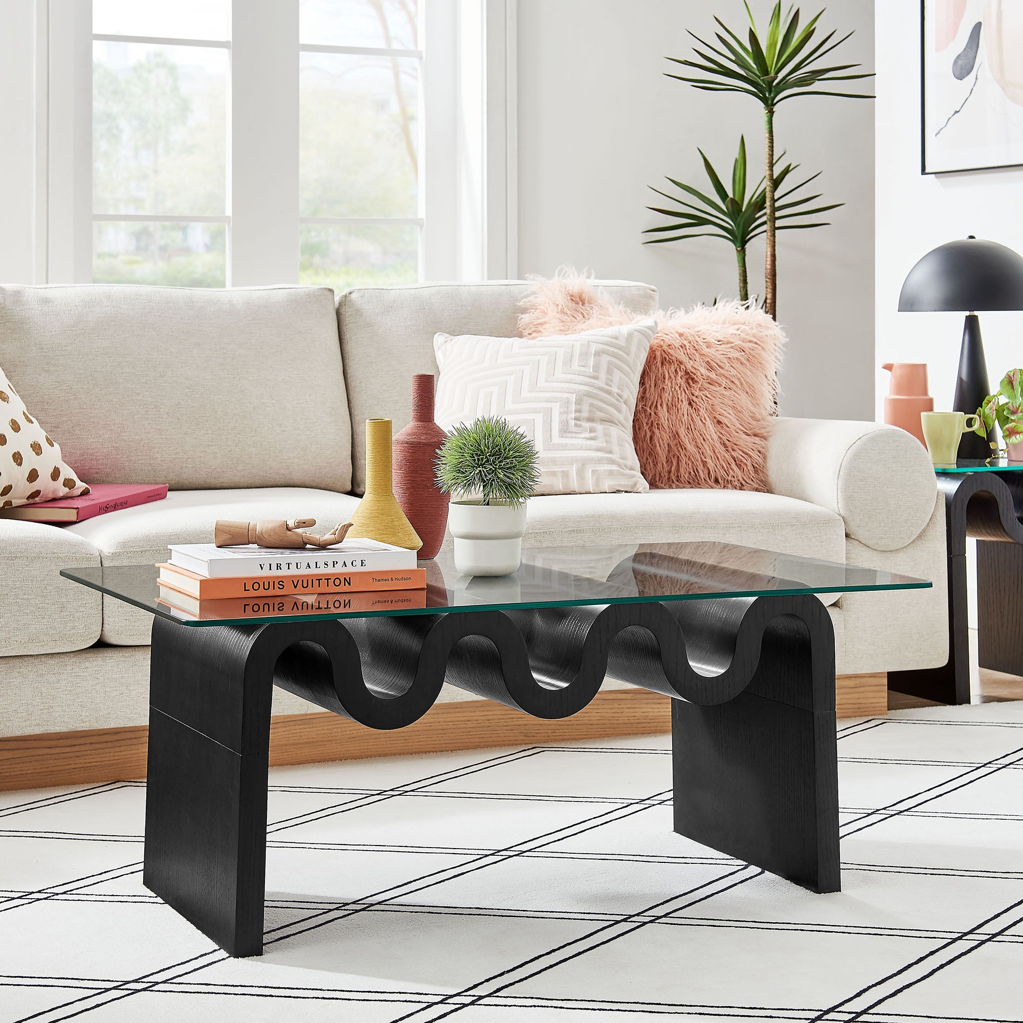 Ondine Glass Top Coffee Table, Black