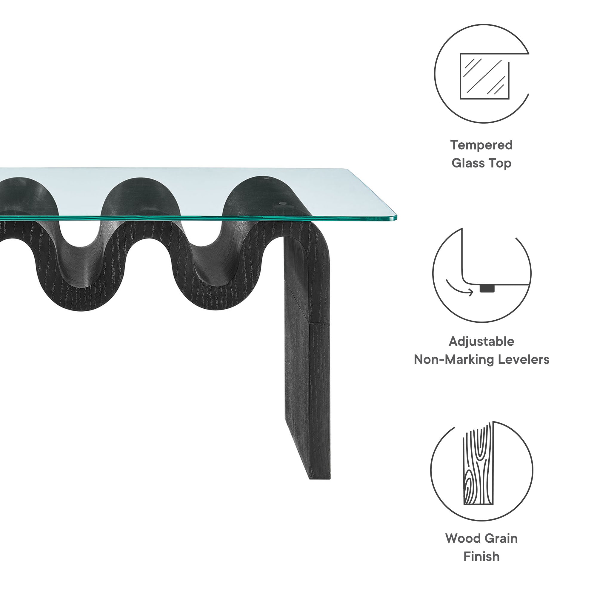 Ondine Glass Top Coffee Table, Black