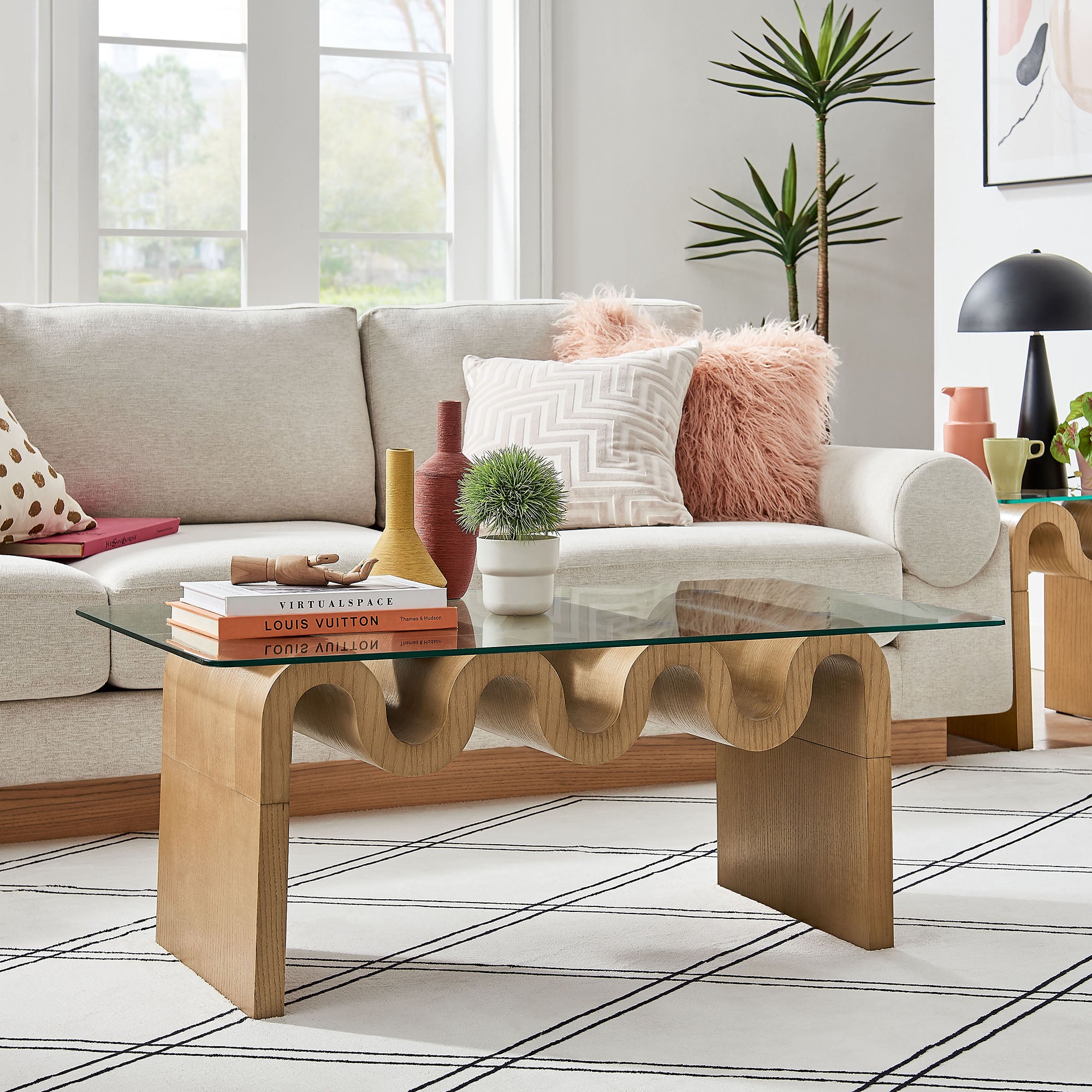 Ondine Glass Top Coffee Table, Natural