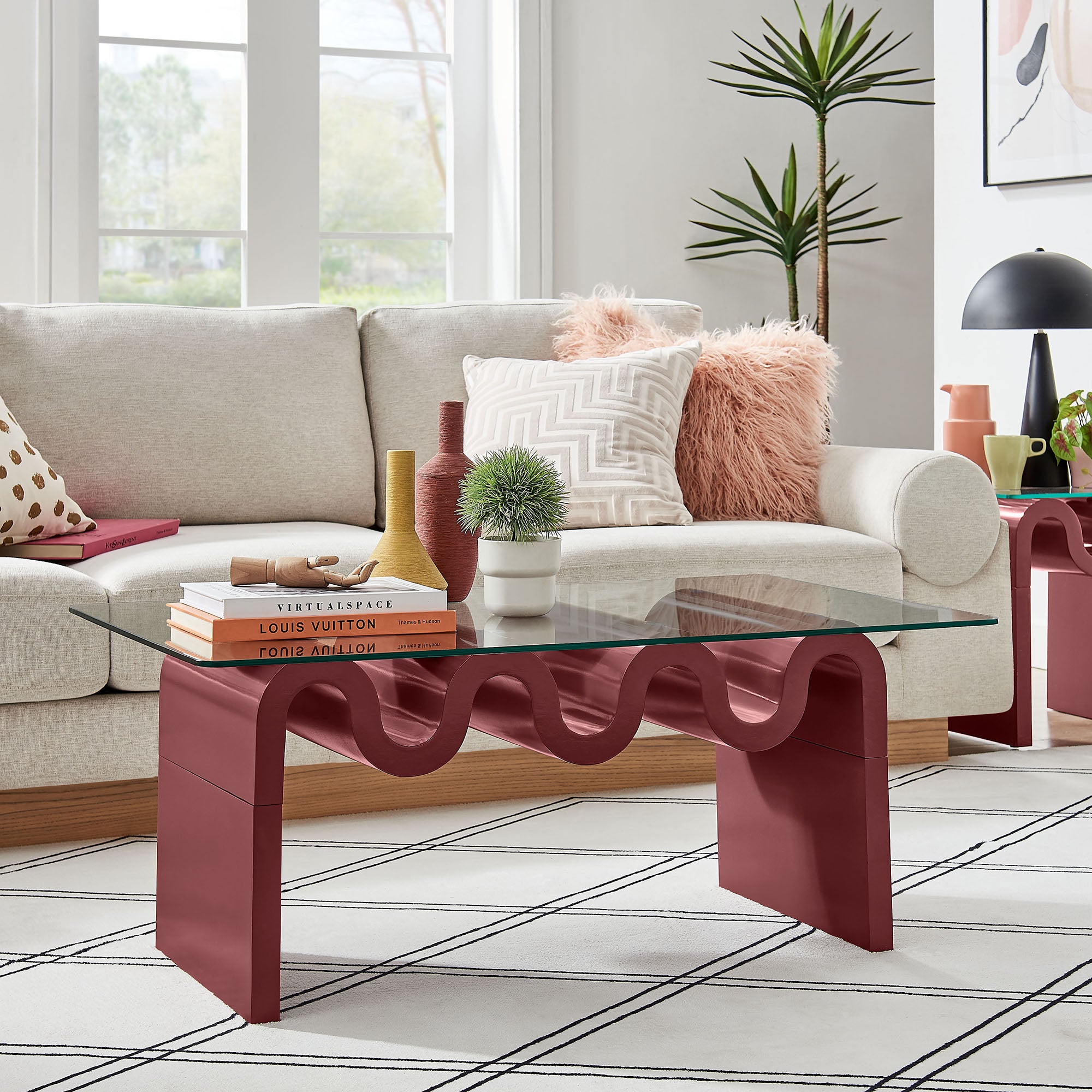 Ondine Glass Top Coffee Table, Spiced Apple