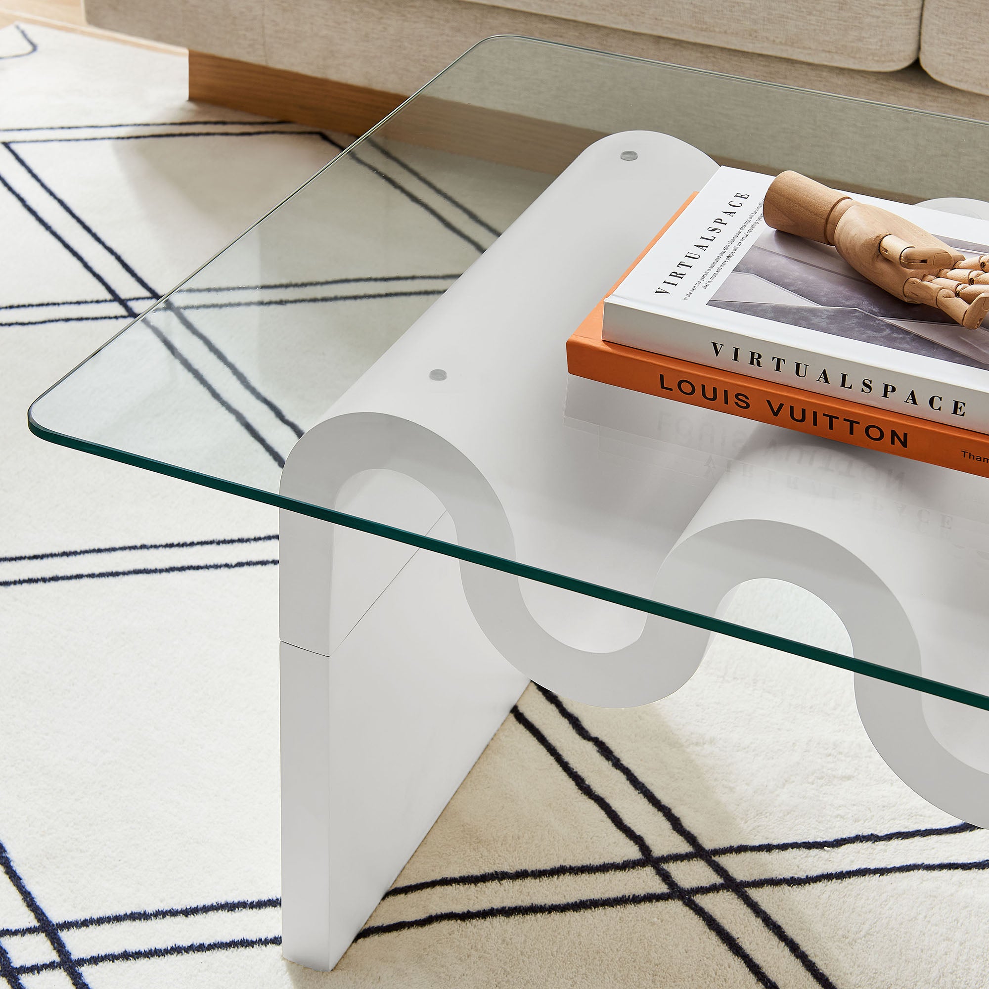 Ondine Glass Top Coffee Table, White