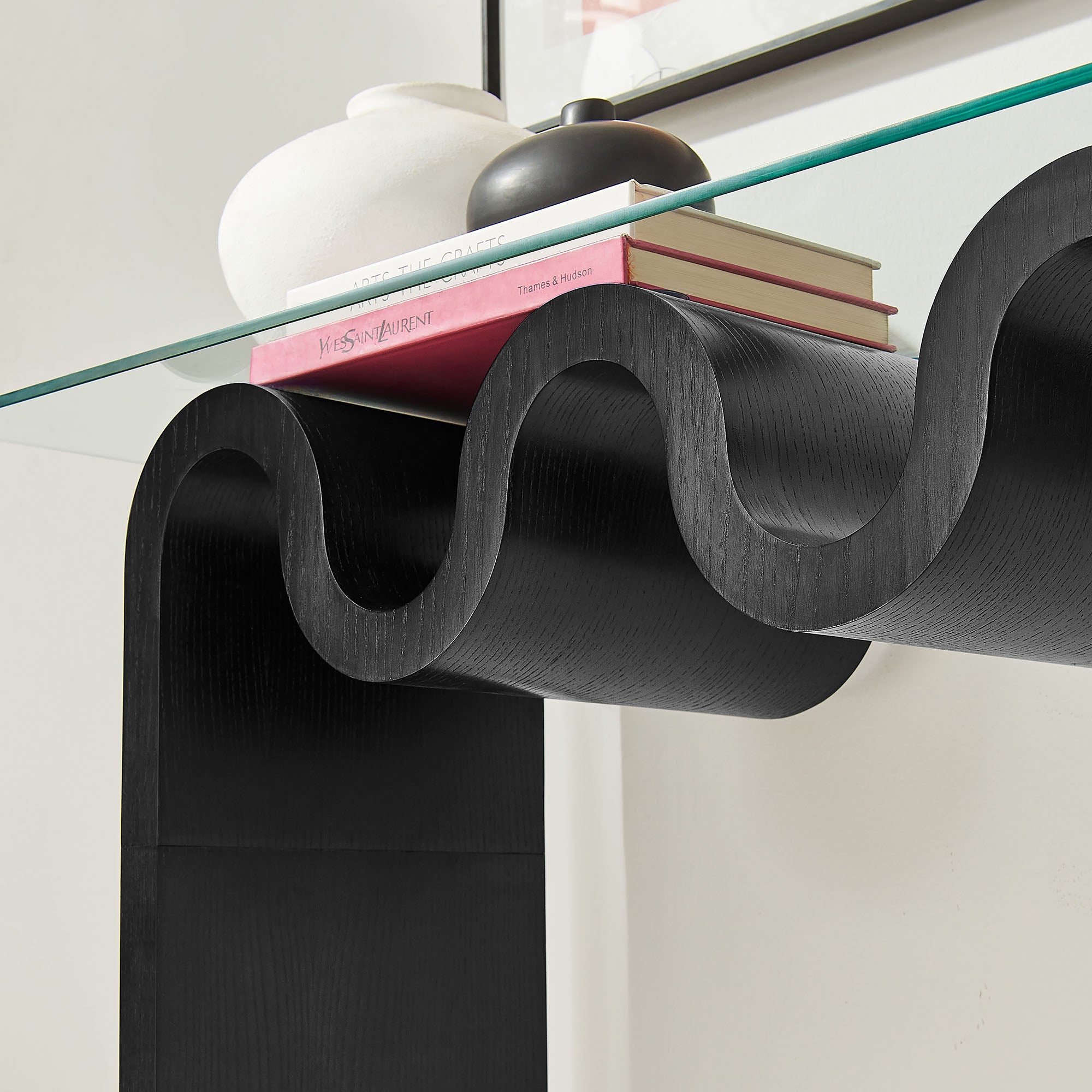 Ondine Glass Top 50" Console Table, Black