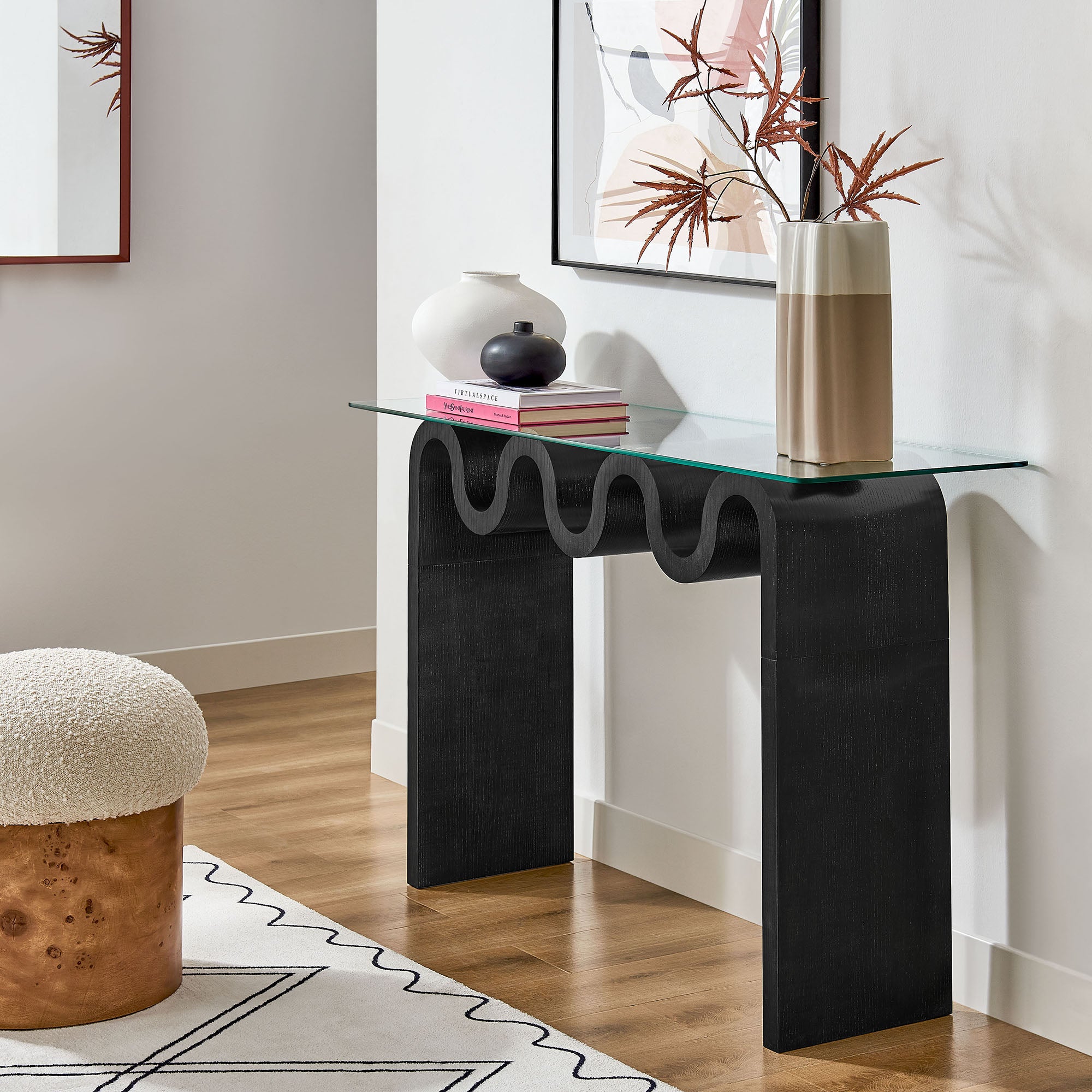 Ondine Glass Top 50" Console Table, Black