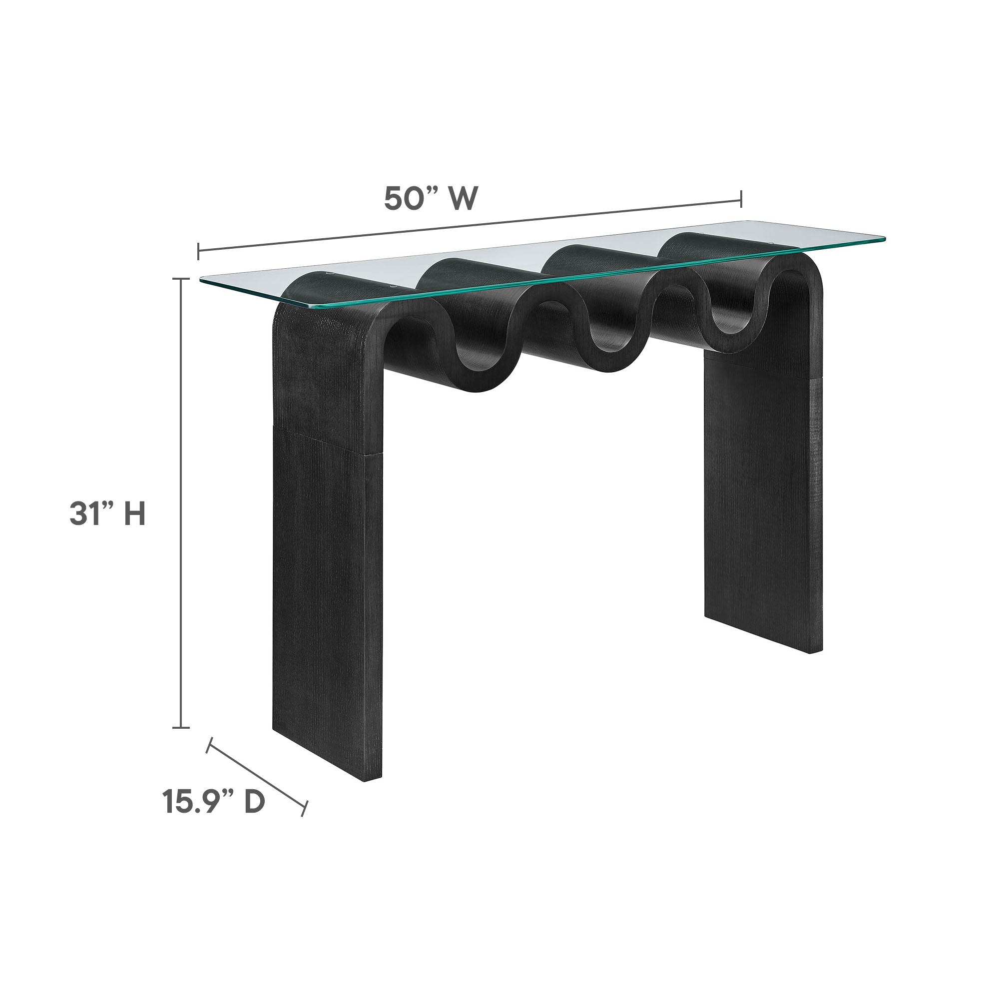 Ondine Glass Top 50" Console Table, Black