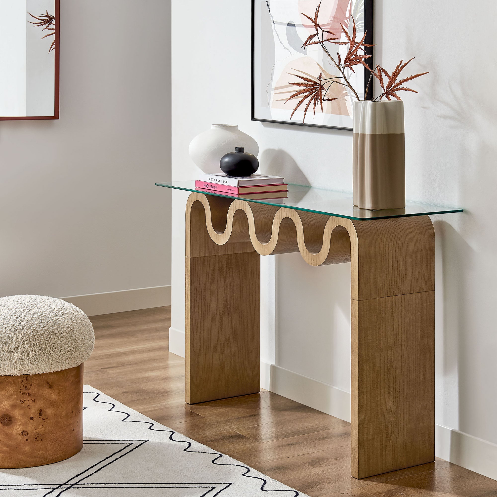 Ondine Glass Top 50" Console Table, Natural