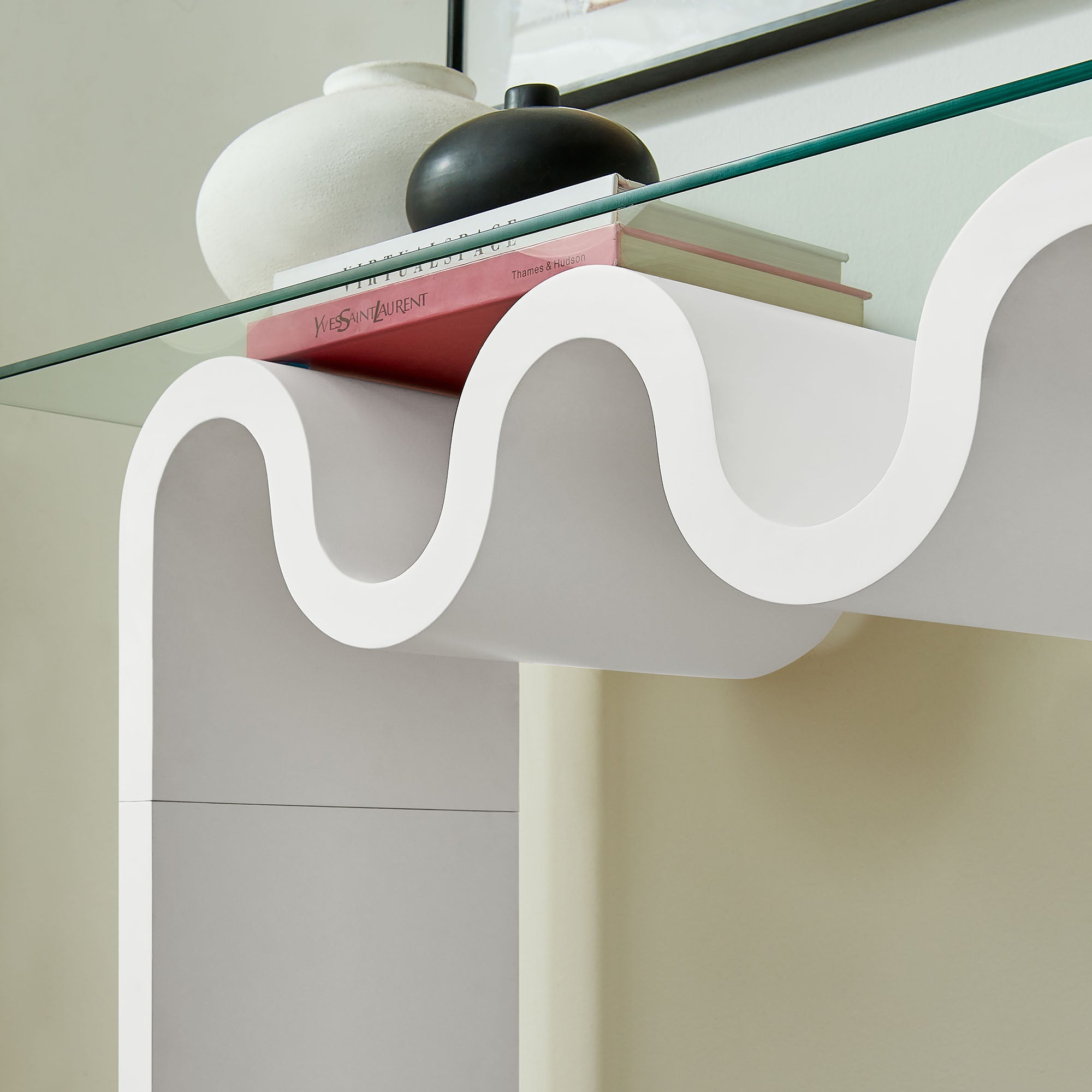 Ondine Glass Top 50" Console Table, White