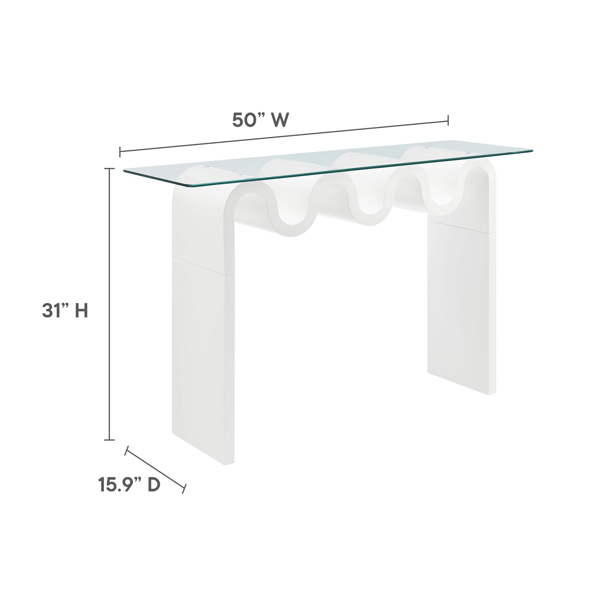 Ondine Glass Top 50" Console Table, White