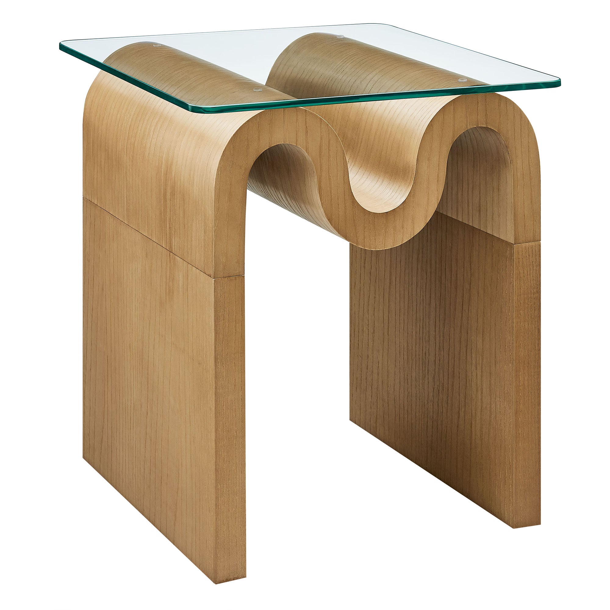 Ondine Glass Top Side Table, Natural