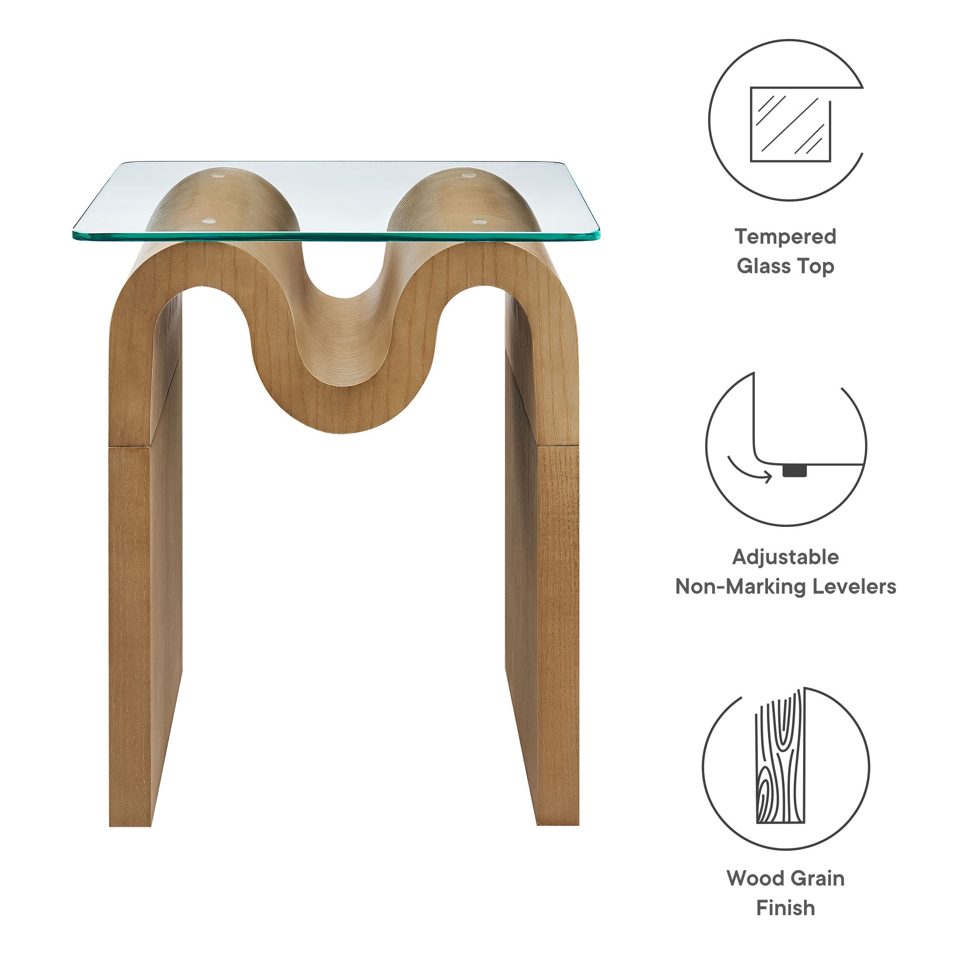 Ondine Glass Top Side Table, Natural