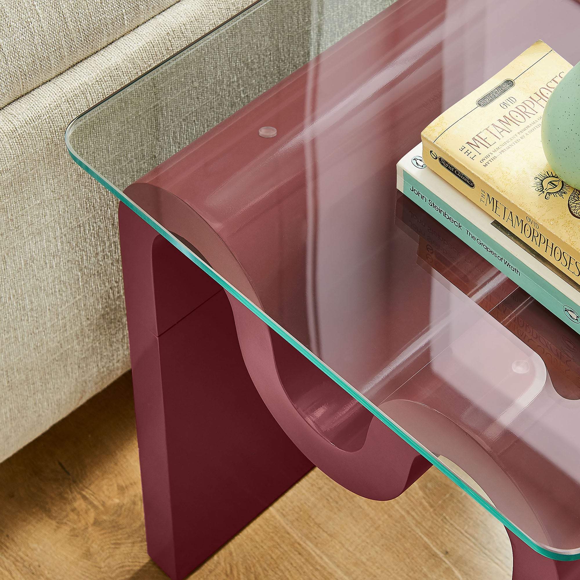 Ondine Glass Top Side Table, Spiced Apple