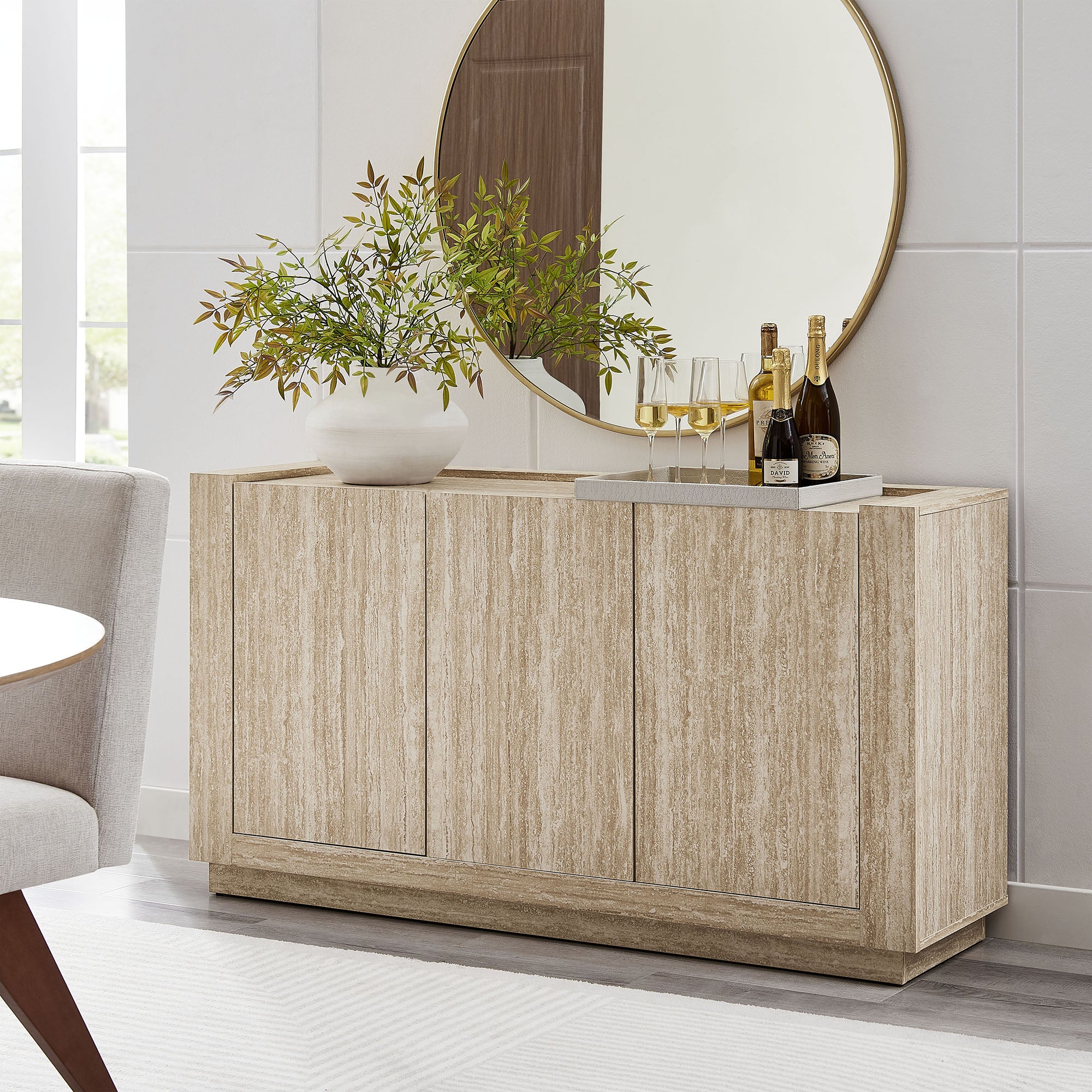 Hollis 59" Travertine Sideboard, Travertine