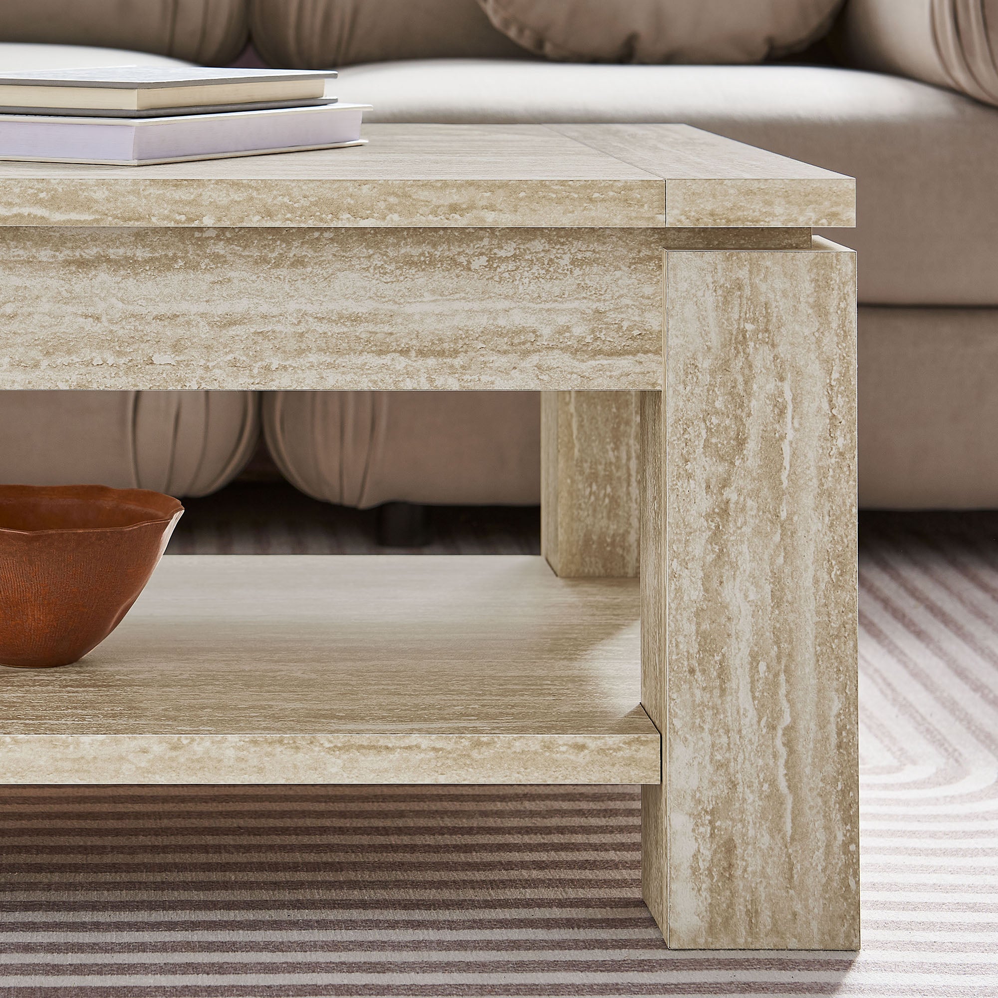 Hollis Travertine Coffee Table, Travertine