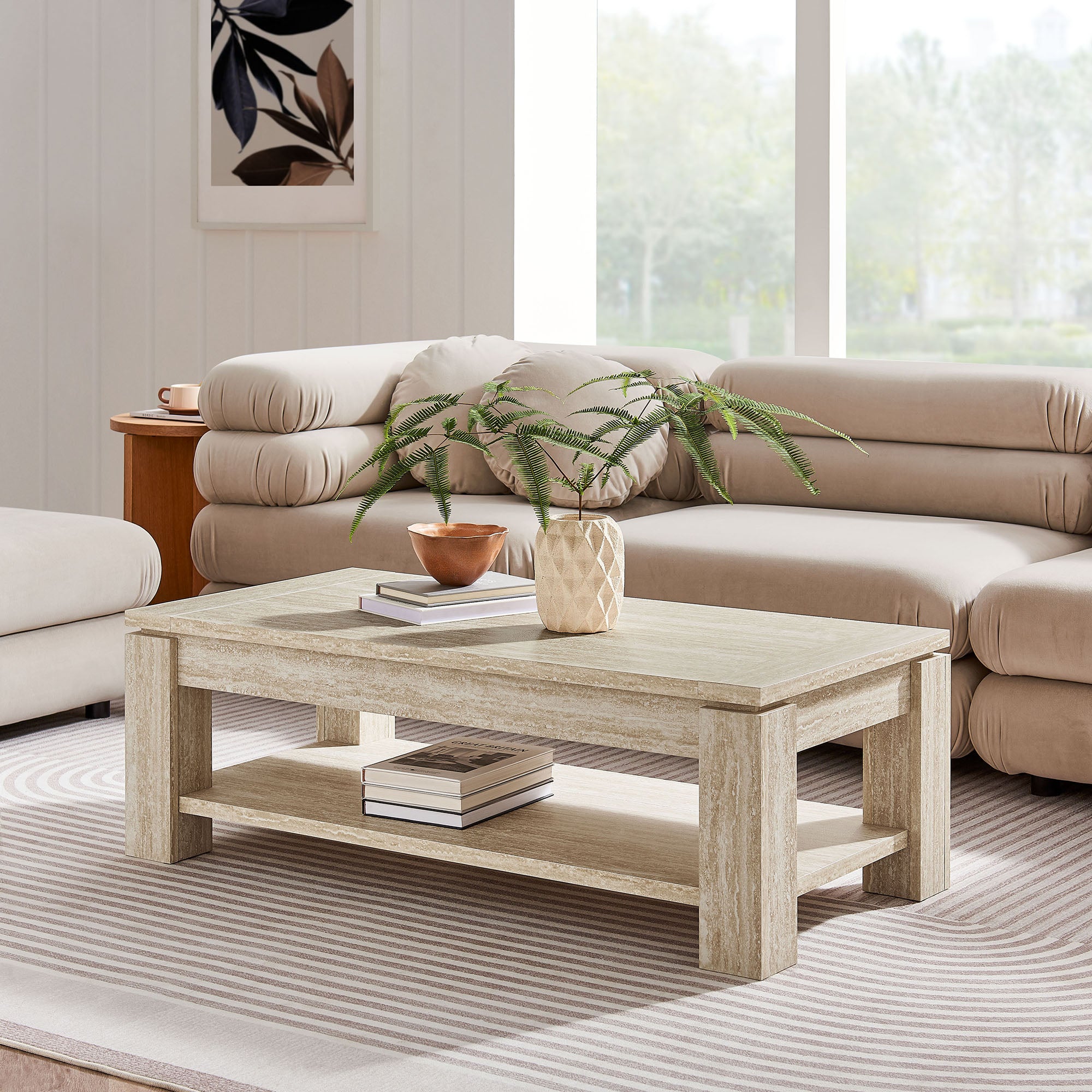 Hollis Travertine Coffee Table, Travertine