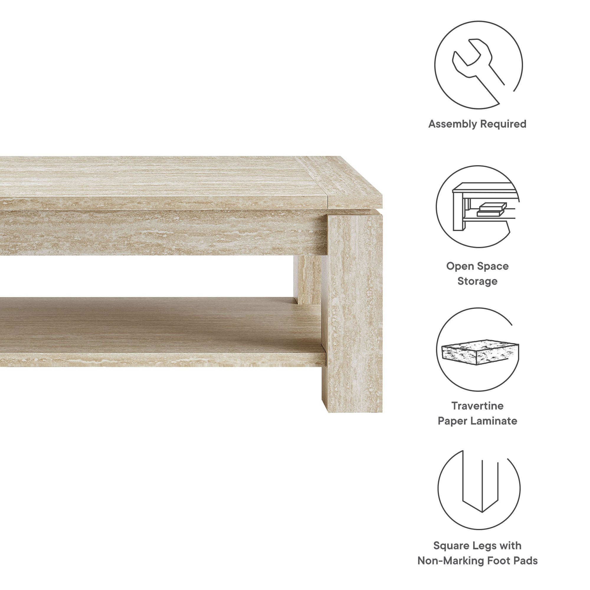 Hollis Travertine Coffee Table, Travertine