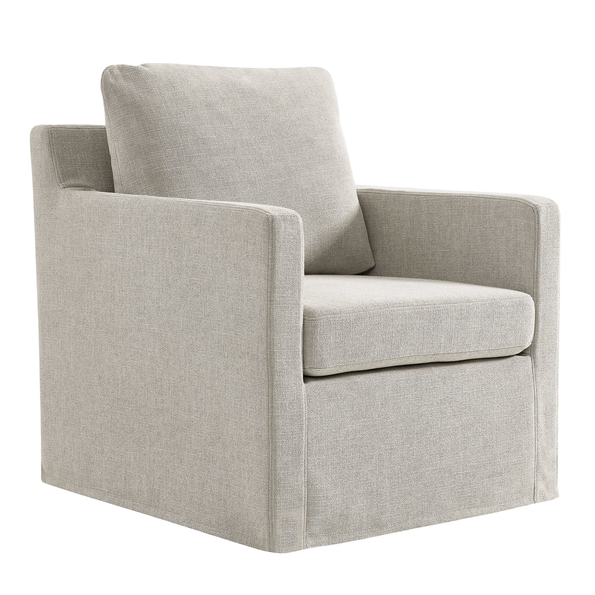Serene Fabric Slipcovered Swivel Armchair, Linen