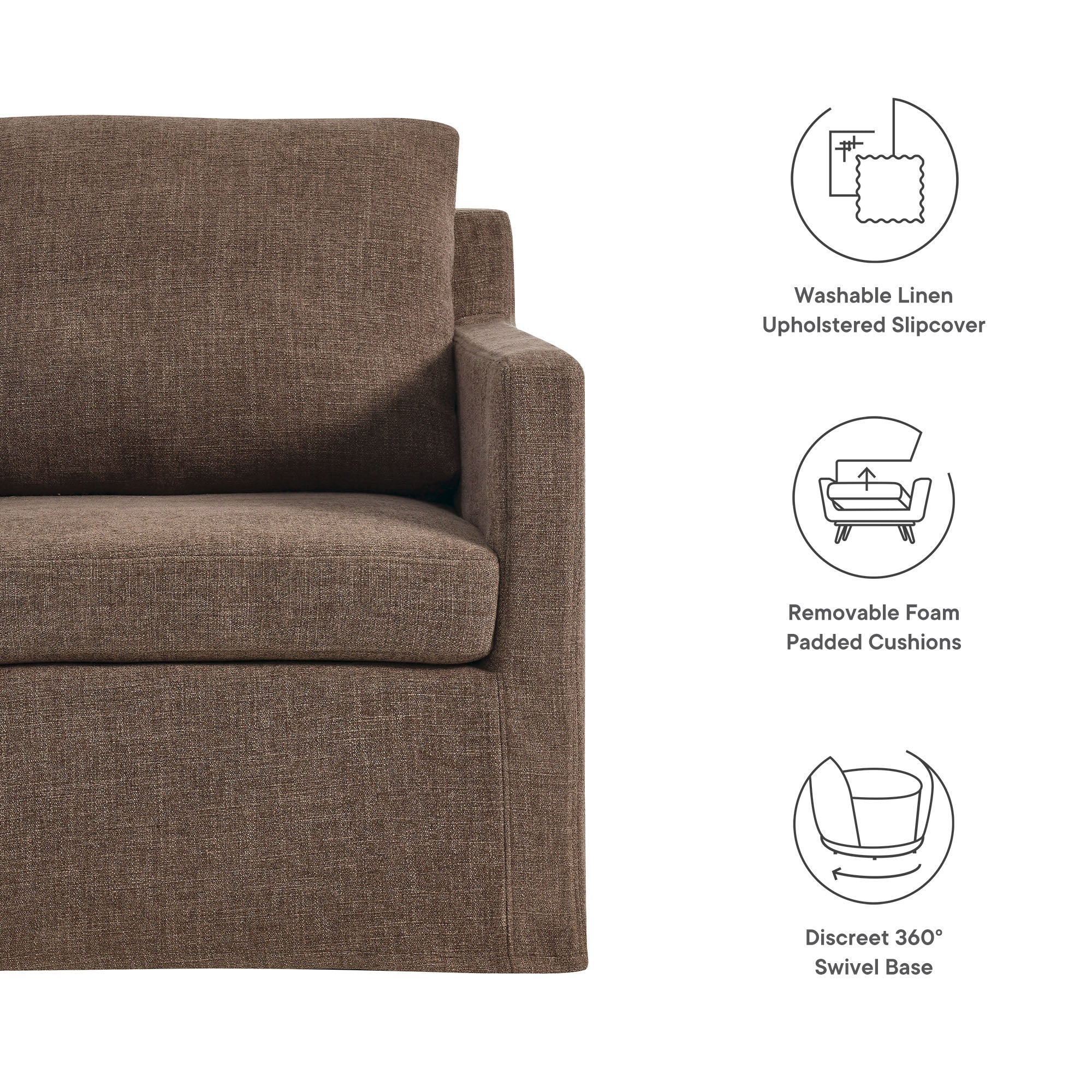 Serene Fabric Slipcovered Swivel Armchair, Mocha